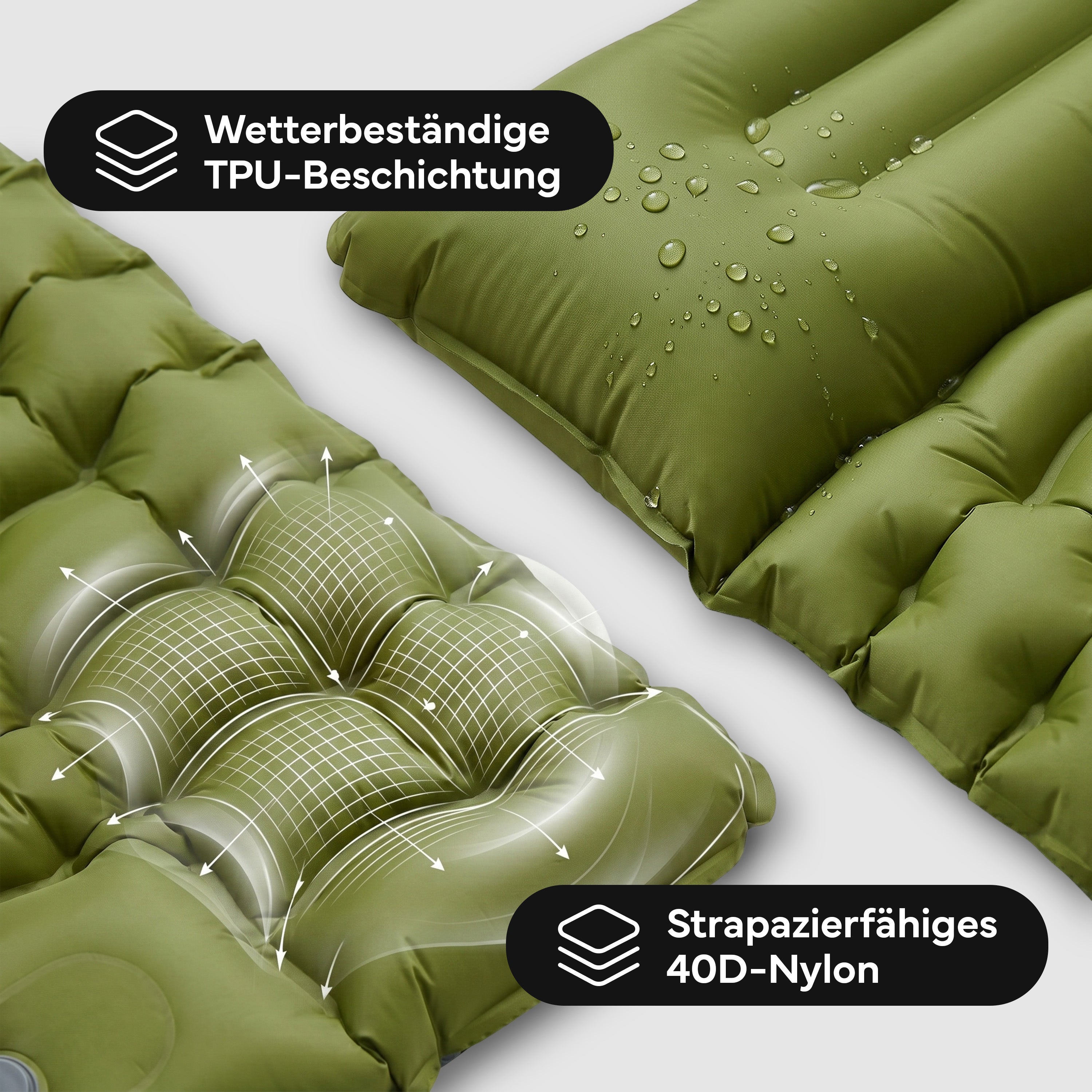Isomatte Single - kombinierbar, integrierte Luftpumpe – Army Green | B-Ware - - Outlet von NEOLYMP | Fitnessequipment und Sportartikel