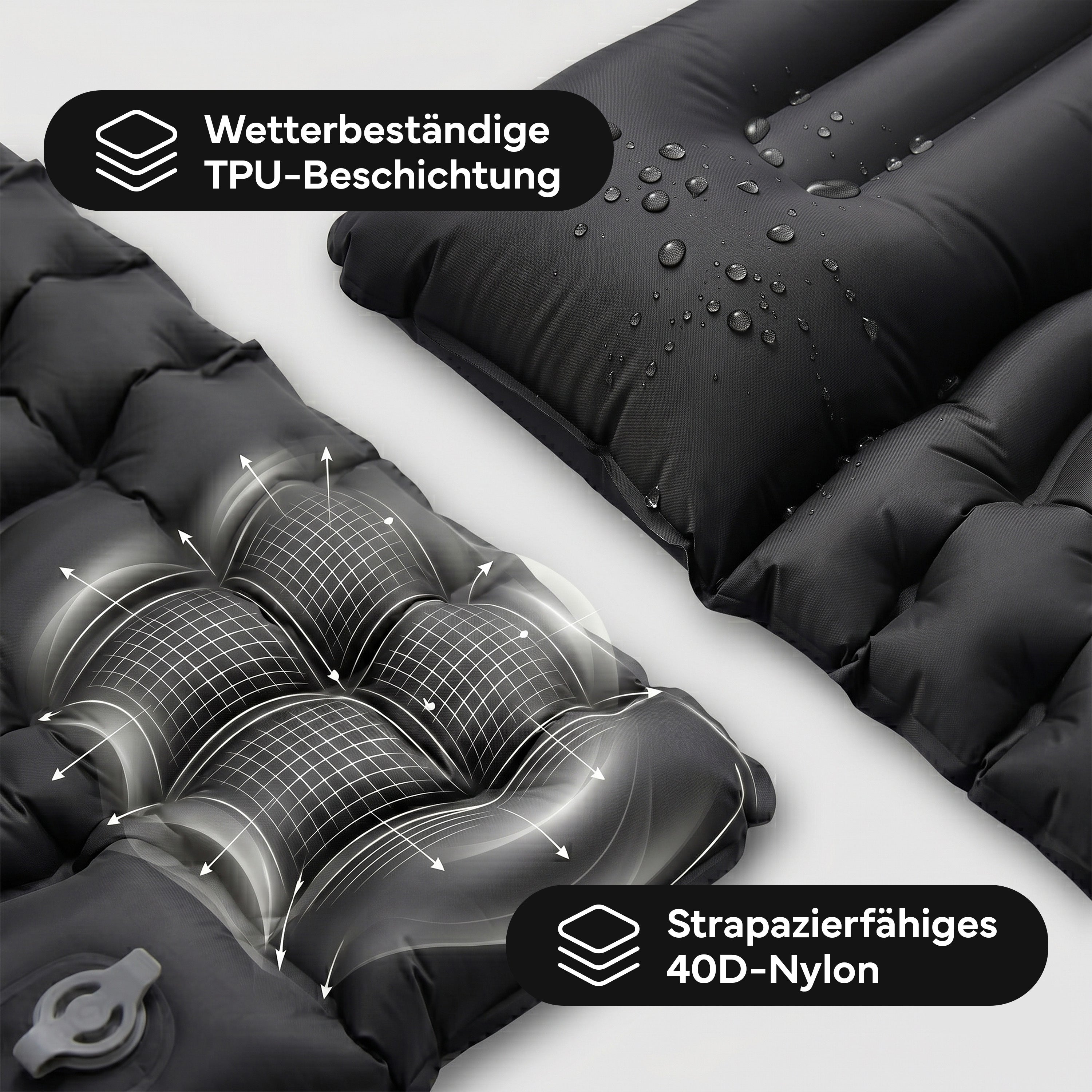 Isomatte Single - kombinierbar, integrierte Luftpumpe – Schwarz | B-Ware - - Outlet von NEOLYMP | Fitnessequipment und Sportartikel