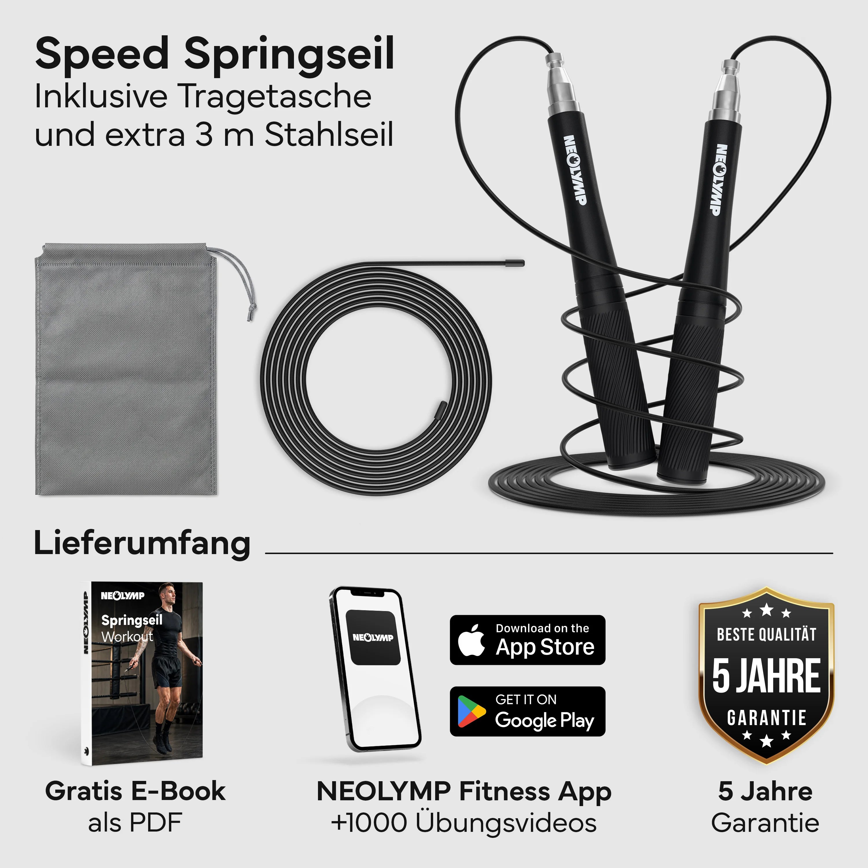 Springseil - Speed Jump Rope aus Aluminium - - Sportgerät von NEOLYMP | Fitnessequipment und Sportartikel