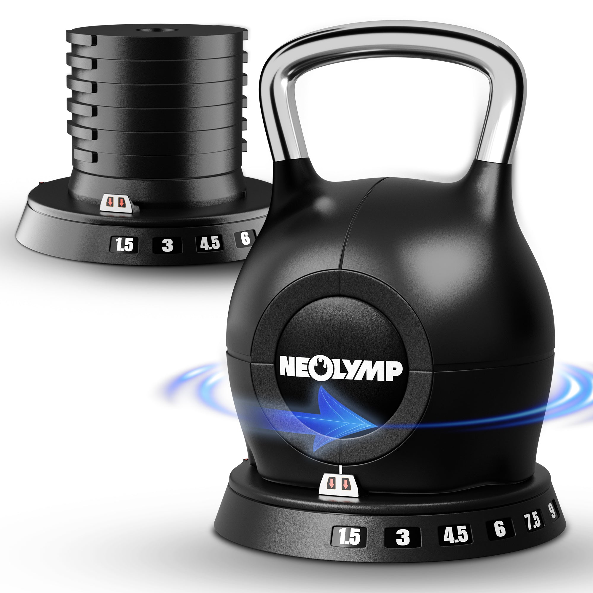 Kettlebell mit verstellbarem Gewicht (7 in 1) (2er-Set Kettlebell verstellbar 1.5-10 kg & 2-20 kg) - Kettlebell verstellbar 1.5-10 kg - Kettlebell von NEOLYMP | Fitnessequipment und Sportartikel