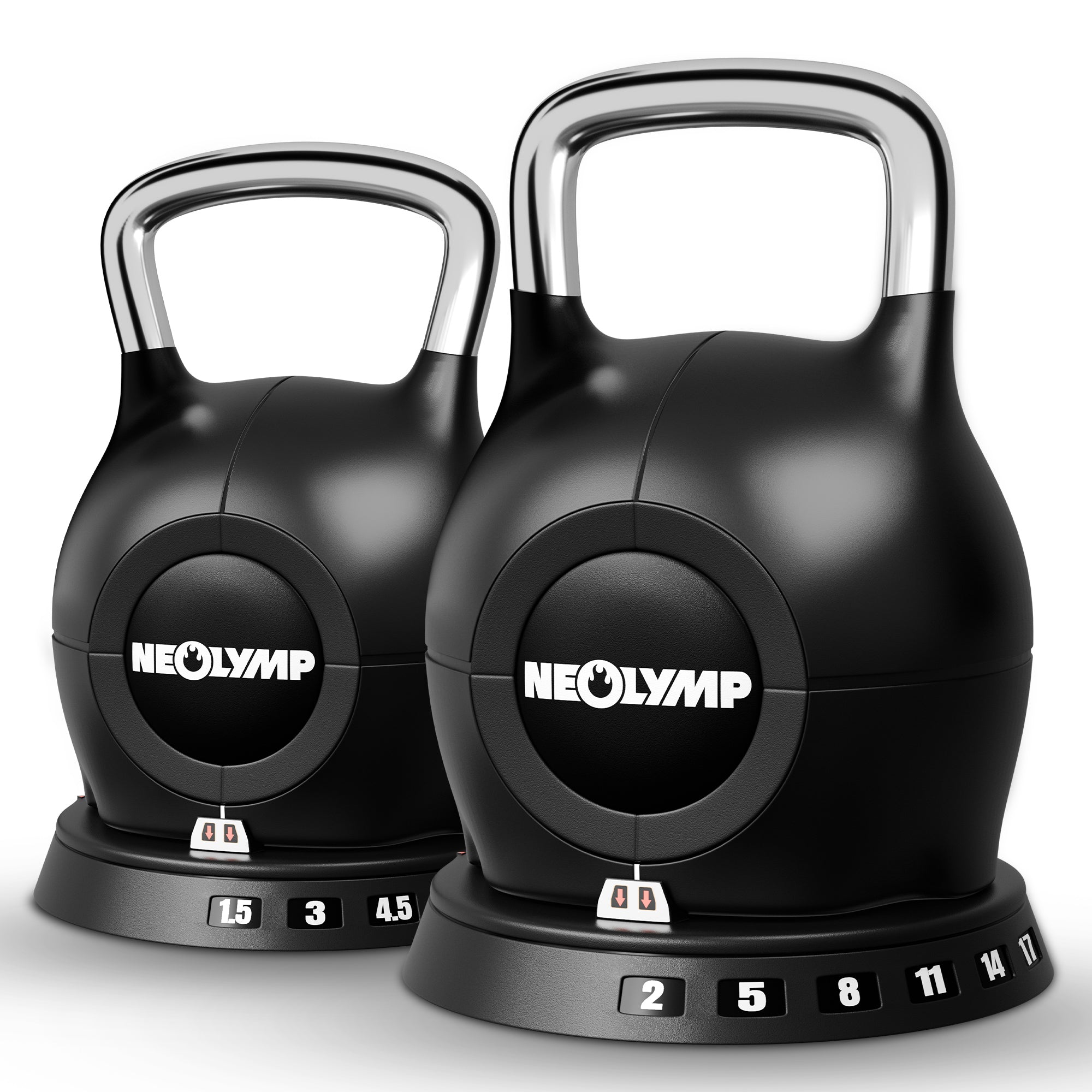Kettlebell mit verstellbarem Gewicht (7 in 1) – 2er-Set Kettlebell verstellbar 1.5-10 kg & 2-20 kg (B‑Ware) - - Outlet von NEOLYMP | Fitnessequipment und Sportartikel