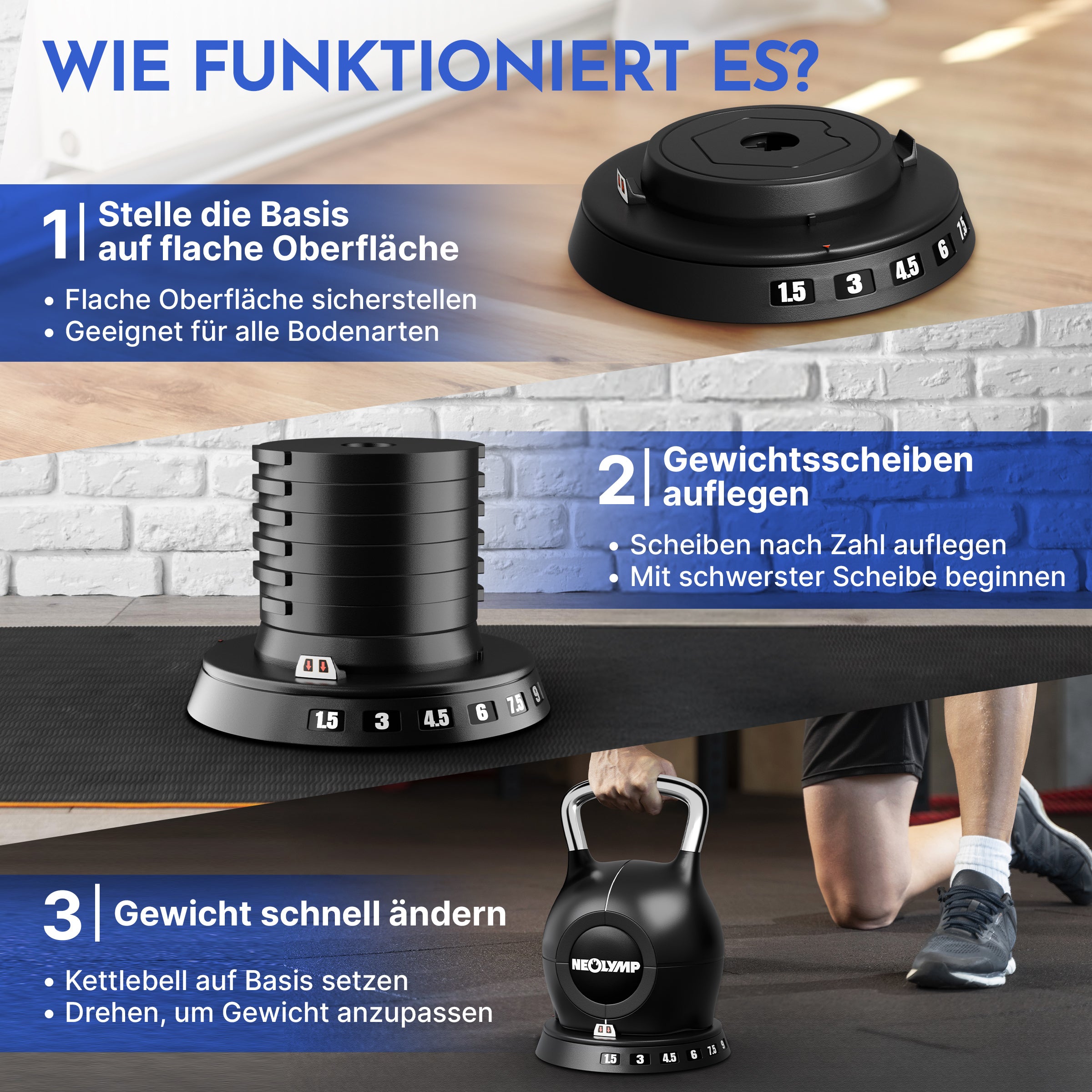 Kettlebell mit verstellbarem Gewicht (7 in 1) (2er-Set Kettlebell verstellbar 1.5-10 kg & 2-20 kg) - Kettlebell verstellbar 2-20 kg - Kettlebell von NEOLYMP | Fitnessequipment und Sportartikel