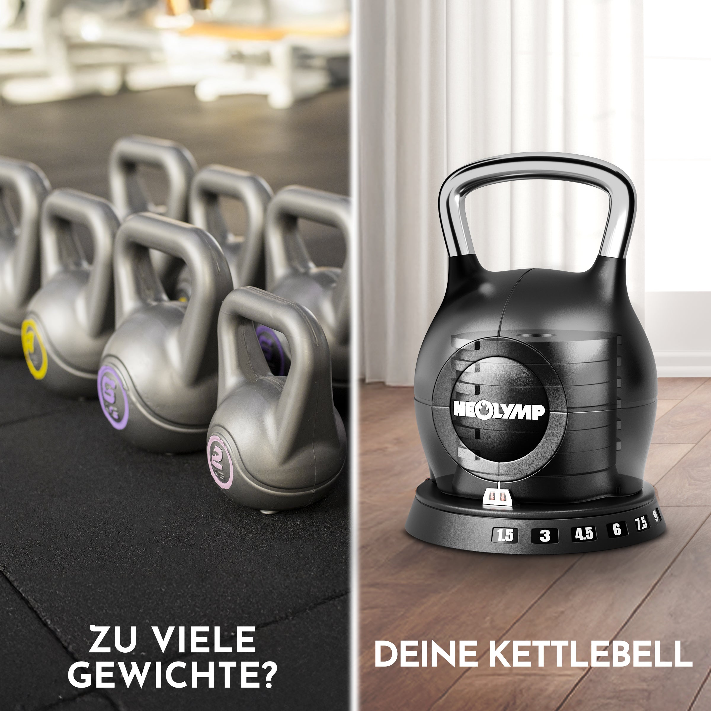 Kettlebell mit verstellbarem Gewicht (7 in 1) (2er-Set Kettlebell verstellbar 1.5-10 kg & 2-20 kg) - Kettlebell verstellbar 1.5-10 kg - Kettlebell von NEOLYMP | Fitnessequipment und Sportartikel