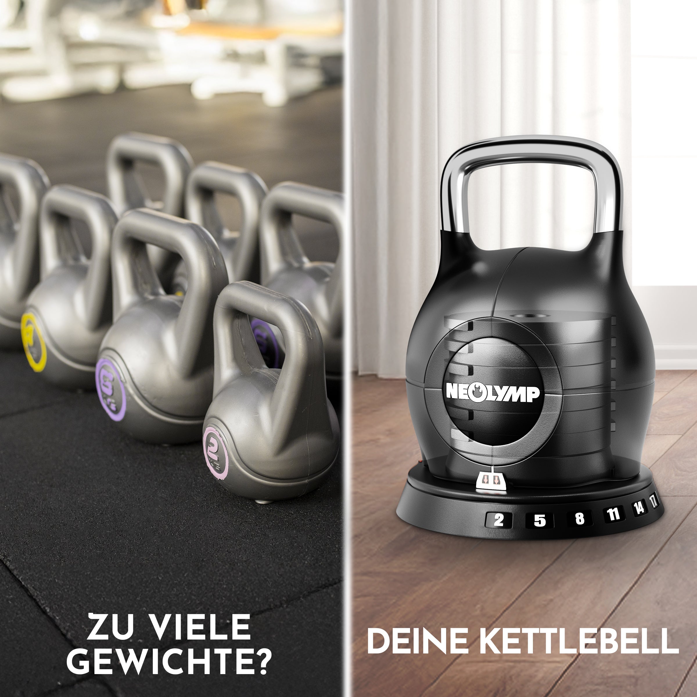 Kettlebell mit verstellbarem Gewicht (7 in 1) (2er-Set Kettlebell verstellbar 1.5-10 kg & 2-20 kg) - Kettlebell verstellbar 2-20 kg - Kettlebell von NEOLYMP | Fitnessequipment und Sportartikel