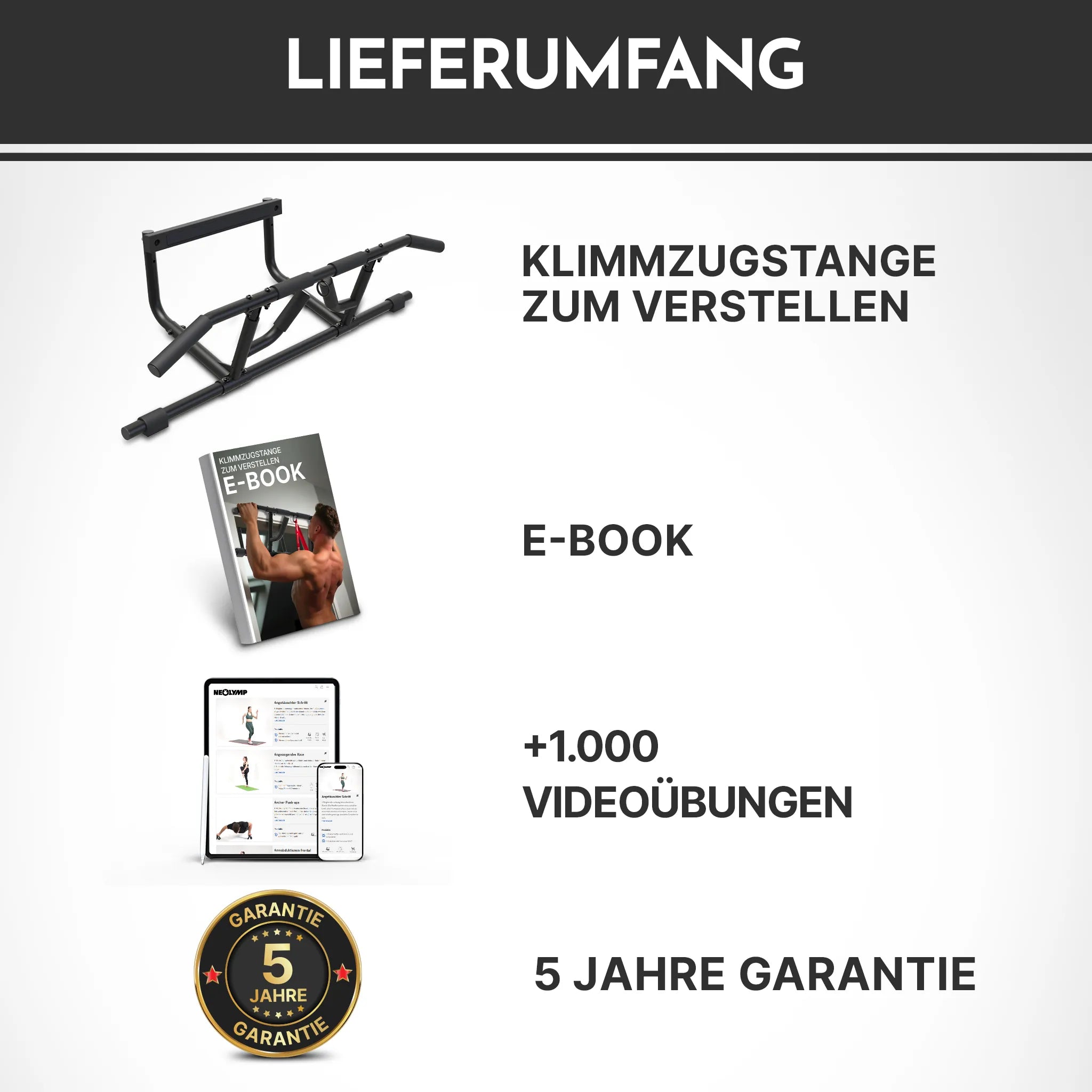 Klimmzugstangen-Bundle - Alle Übungen, volle Bewegungsfreiheit - Klimmzugstange einzeln - Klimmzugstangen von NEOLYMP | Fitnessequipment und Sportartikel
