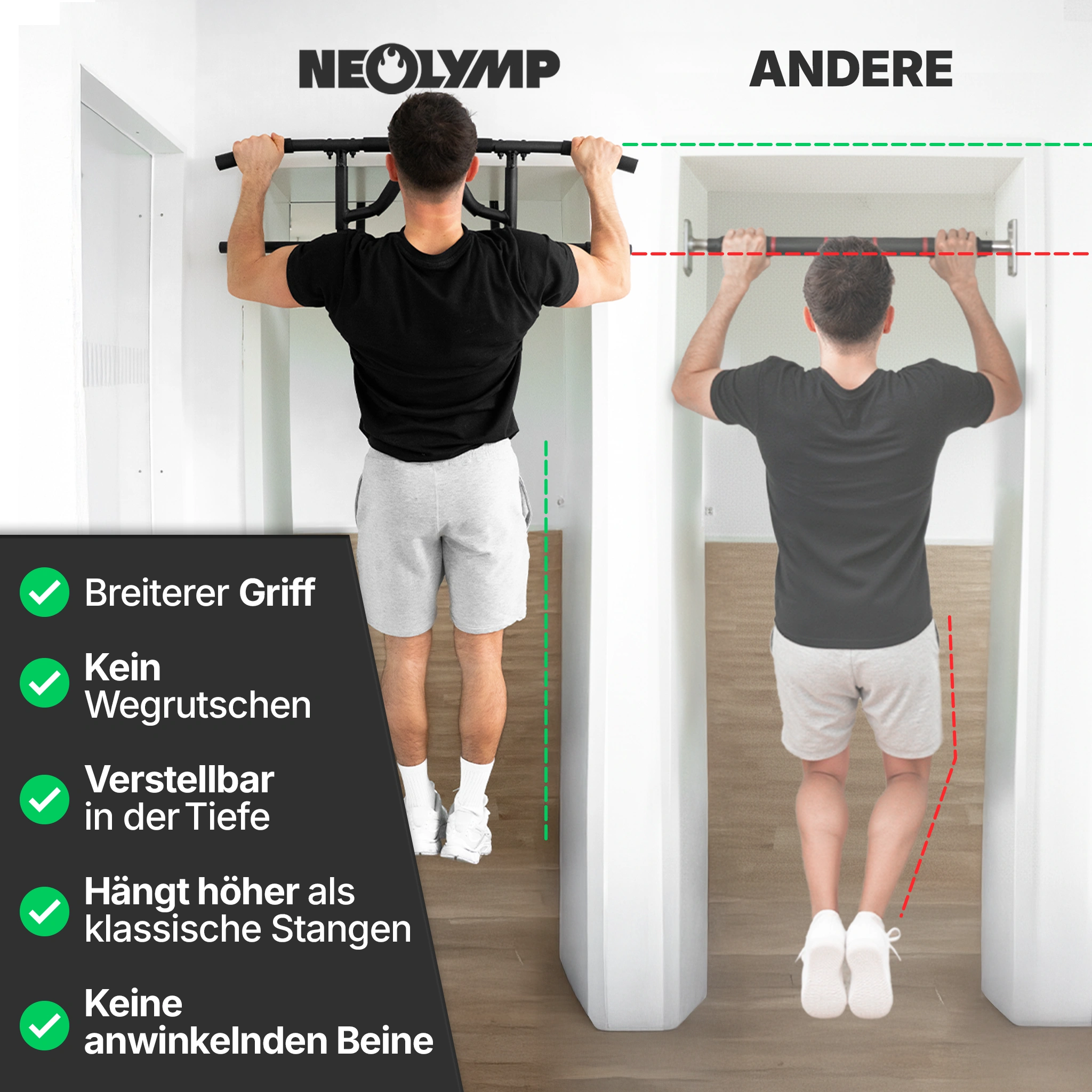 Klimmzugstangen-Bundle - Alle Übungen, volle Bewegungsfreiheit - Klimmzugstange einzeln - Klimmzugstangen von NEOLYMP | Fitnessequipment und Sportartikel