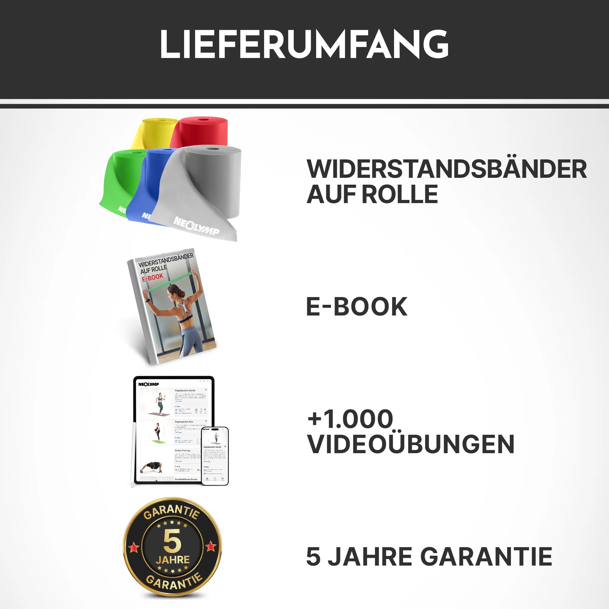 Elastisches Widerstandsband auf Rolle TPE verschiedene Längen – Extra leicht (Gelb) / 23 Meter (B‑Ware) - - Outlet von NEOLYMP | Fitnessequipment und Sportartikel
