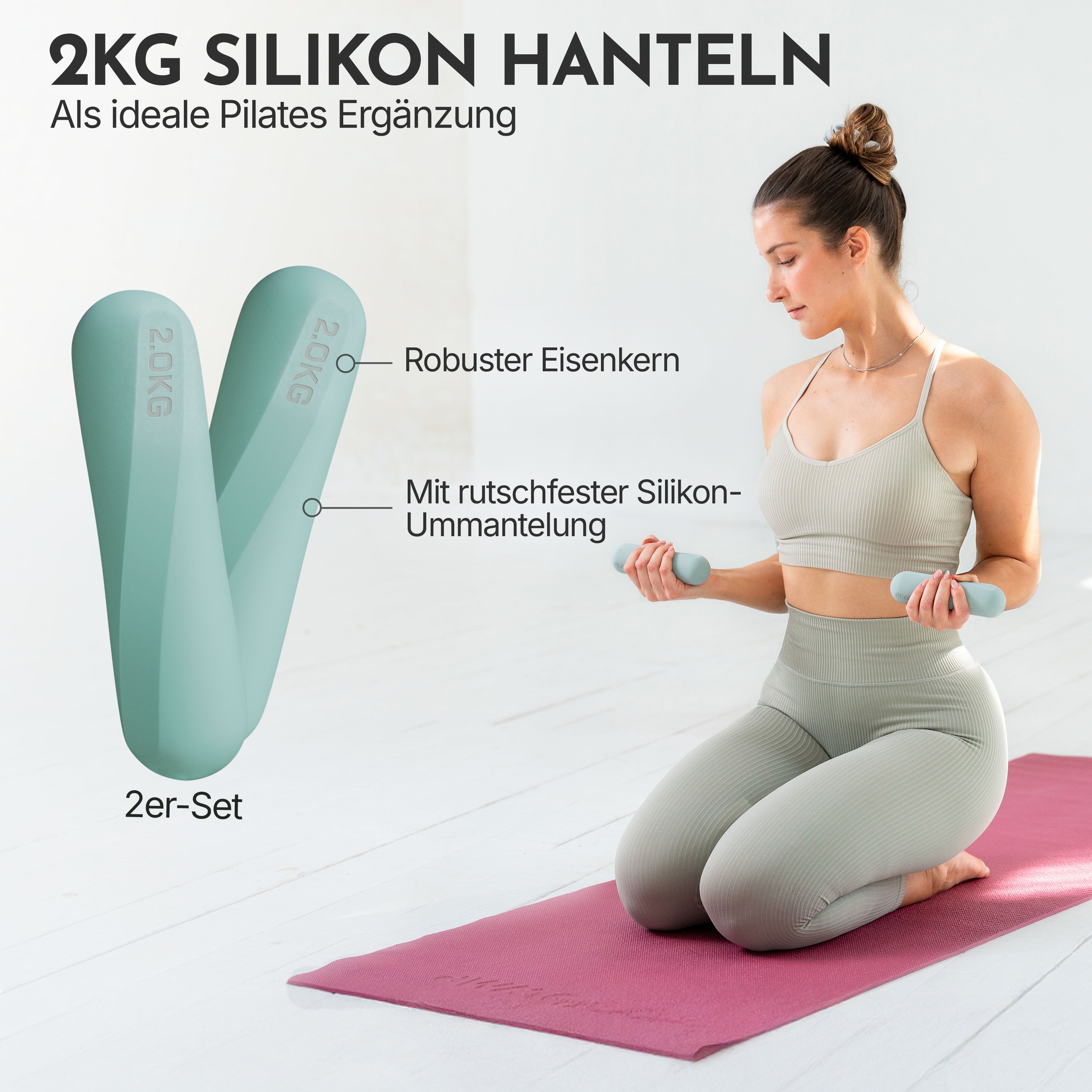 Pilateshanteln 2er Set aus hochwertigem Silikon, 1-2 kg - Sky Blue 2 kg - Pilatesequipment von NEOLYMP | Fitnessequipment und Sportartikel