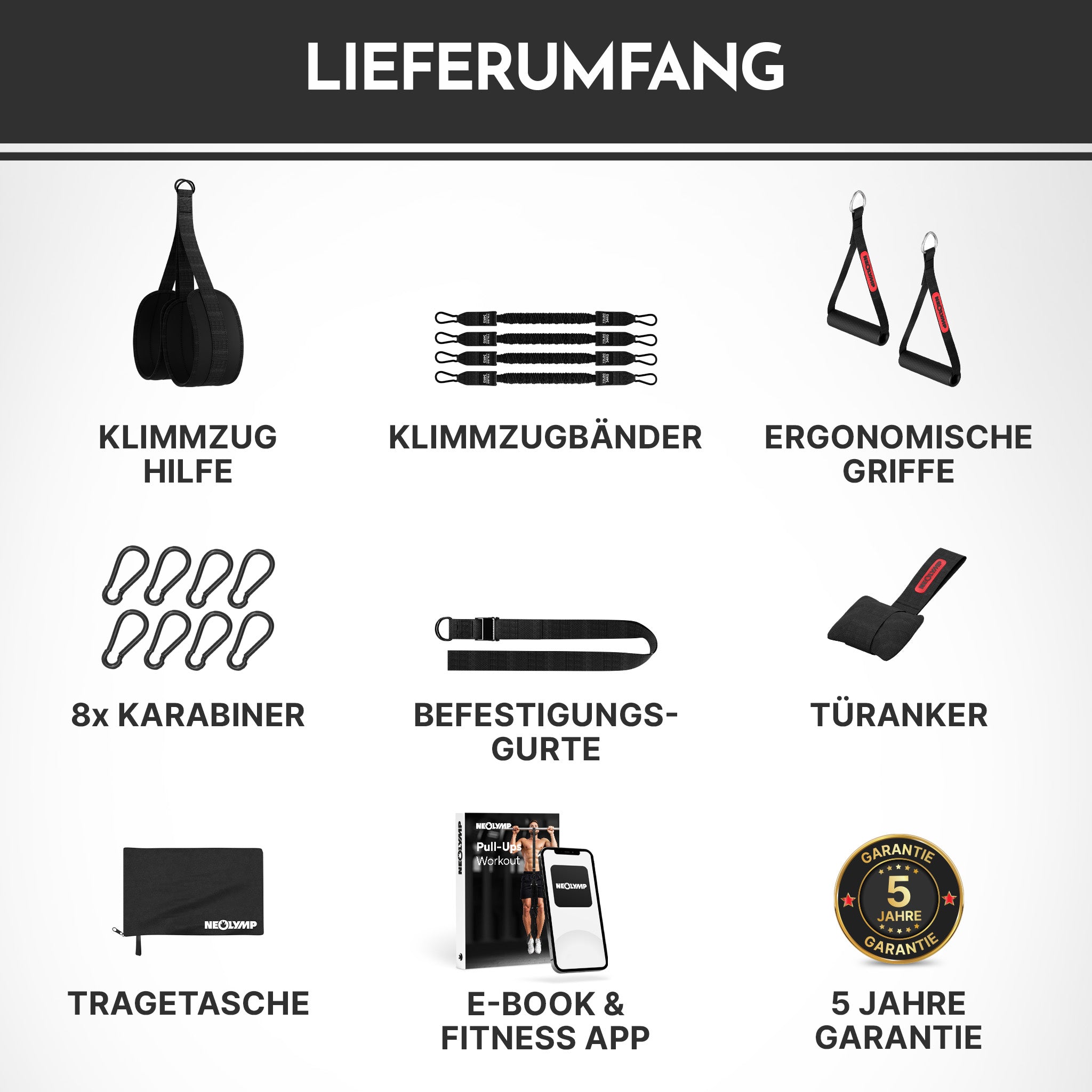 Klimmzughilfe - mit Fußschlaufen und 4-Bänder-System - - Zubehör von NEOLYMP | Fitnessequipment und Sportartikel
