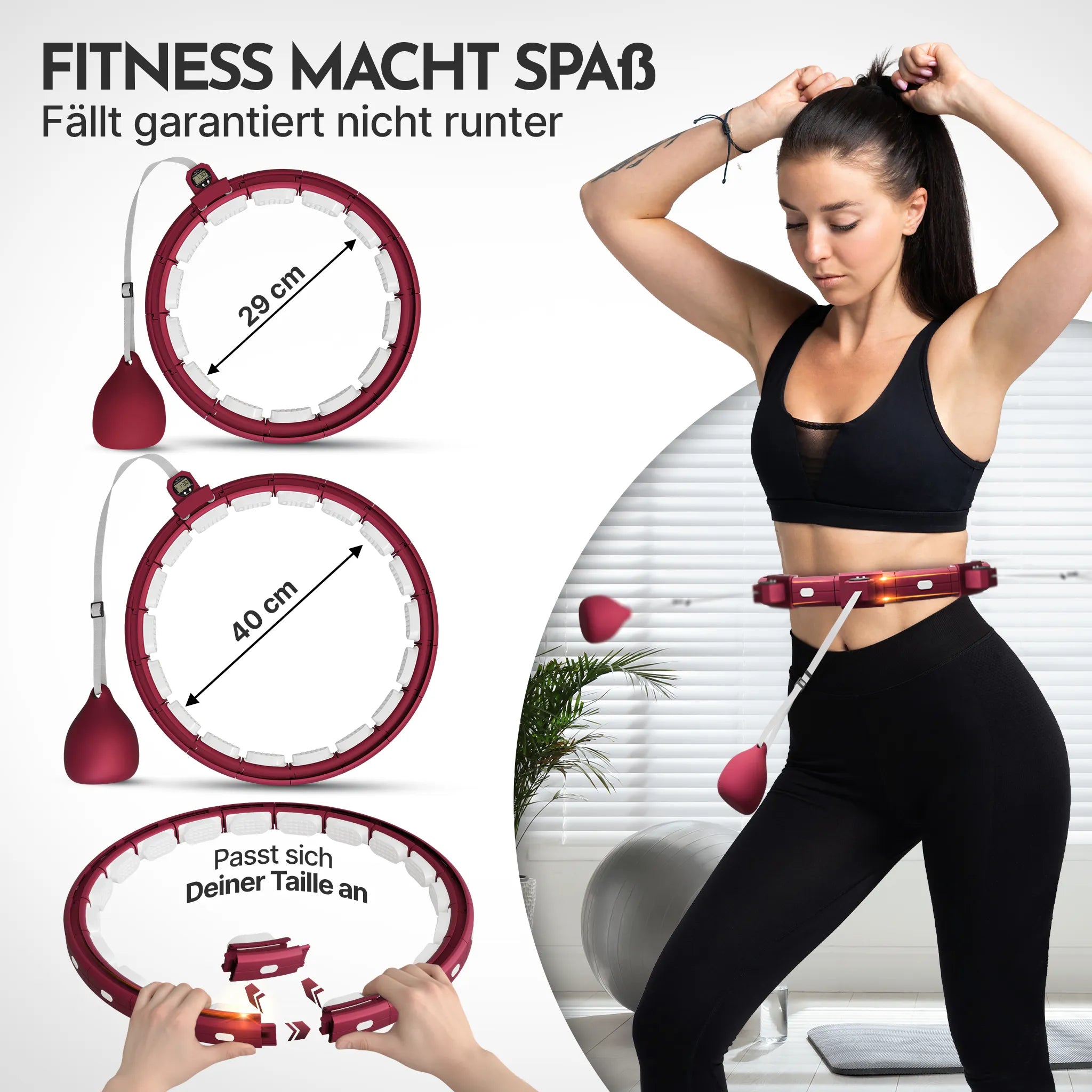 Smarter Hula-Reifen - verstellbar, inkl. Kalorienzähler (B-Ware) - Berry - Outlet von NEOLYMP | Fitnessequipment und Sportartikel