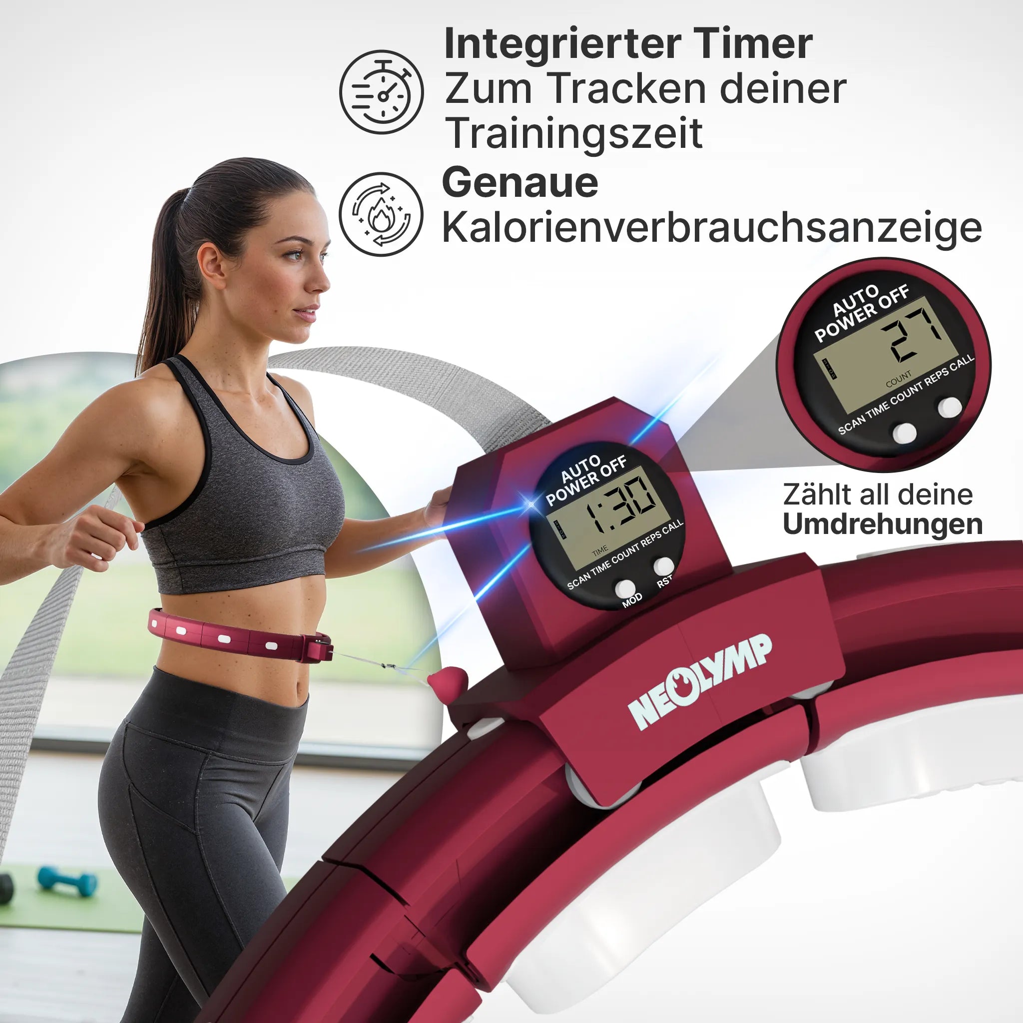Smarter Hula-Reifen - verstellbar, inkl. Kalorienzähler (B-Ware) - Berry - Outlet von NEOLYMP | Fitnessequipment und Sportartikel
