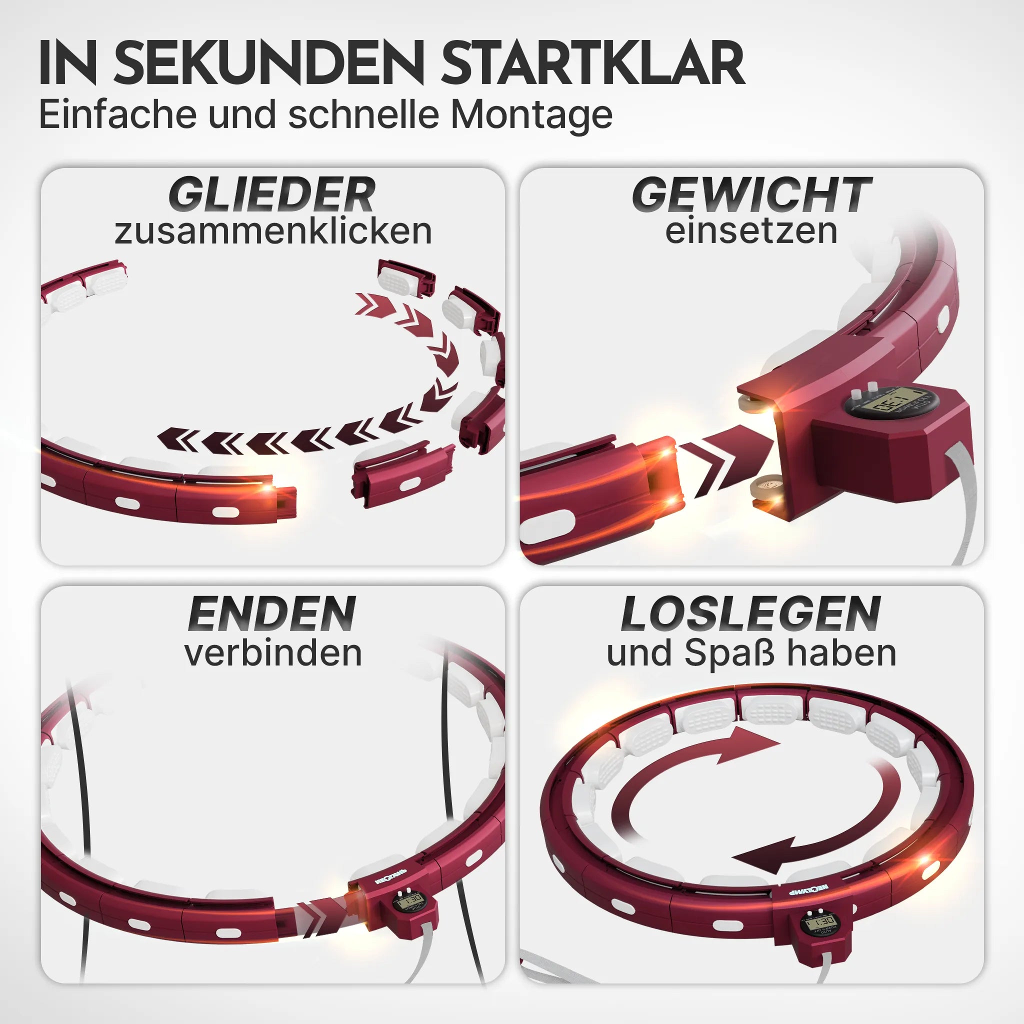 Smarter Hula-Reifen - verstellbar, inkl. Kalorienzähler (B-Ware) - Berry - Outlet von NEOLYMP | Fitnessequipment und Sportartikel