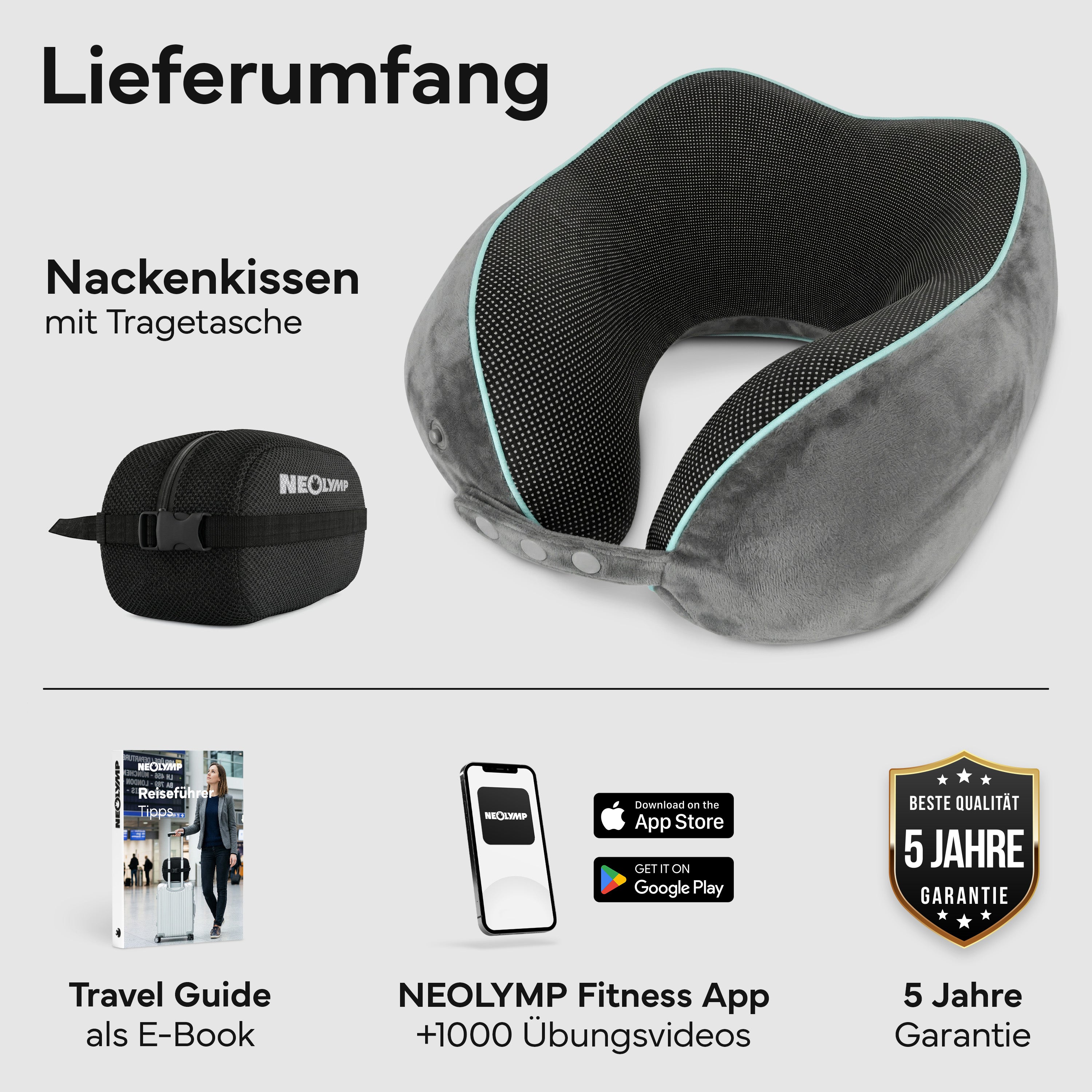 Reise-Nackenkissen - mit 360°-Kopfstütze und Memory Foam | B-Ware - - Outlet von NEOLYMP | Fitnessequipment und Sportartikel