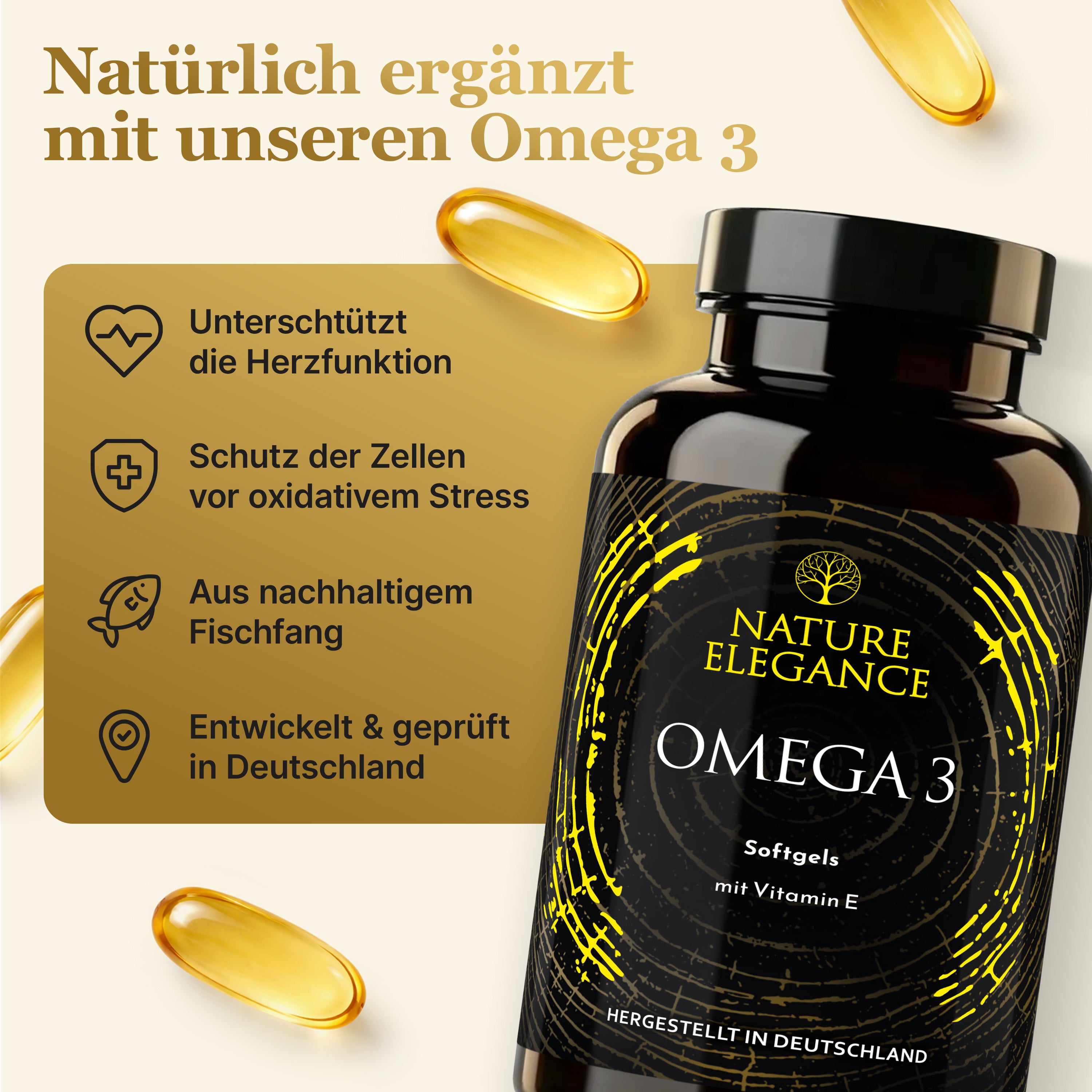 Nature Elegance - Omega 3 - Hoher Anteil an Vitamin E, DHA & EPA (2er Pack) - - Nahrungsergänzungsmittel von NEOLYMP | Fitnessequipment und Sportartikel