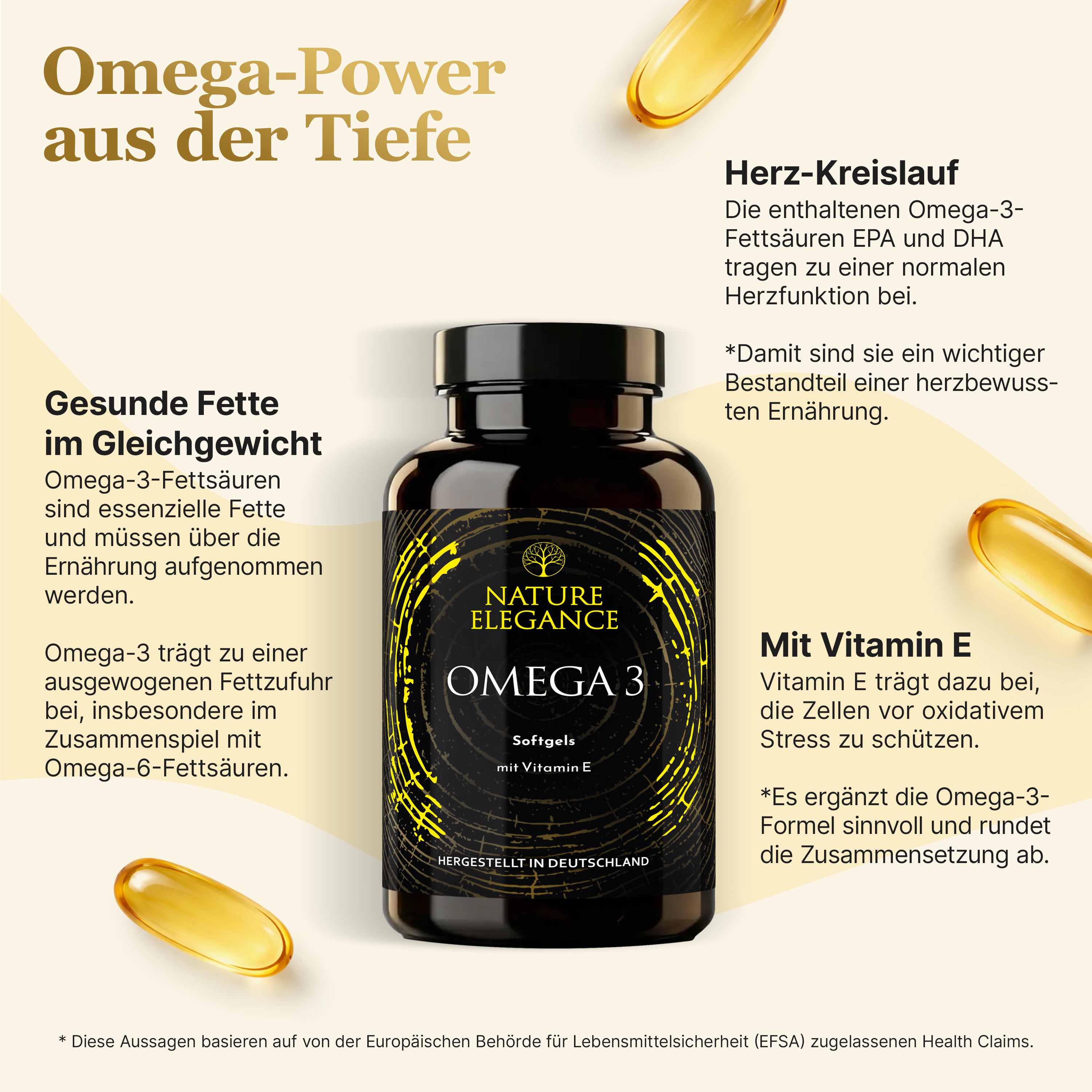 Nature Elegance - Omega 3 - Hoher Anteil an Vitamin E, DHA & EPA (2er Pack) - - Nahrungsergänzungsmittel von NEOLYMP | Fitnessequipment und Sportartikel