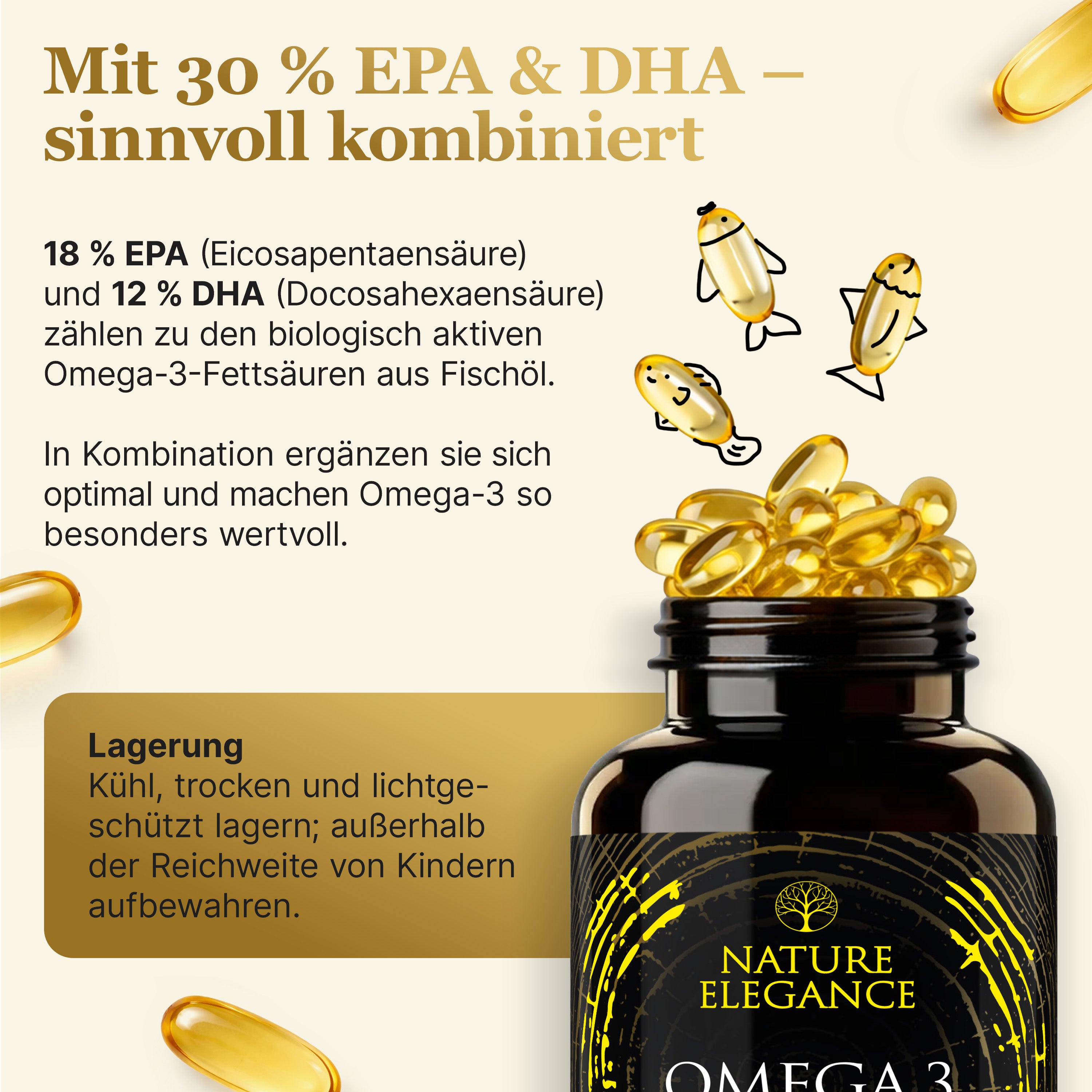 Nature Elegance - Omega 3 - Hoher Anteil an Vitamin E, DHA & EPA (2er Pack) - - Nahrungsergänzungsmittel von NEOLYMP | Fitnessequipment und Sportartikel