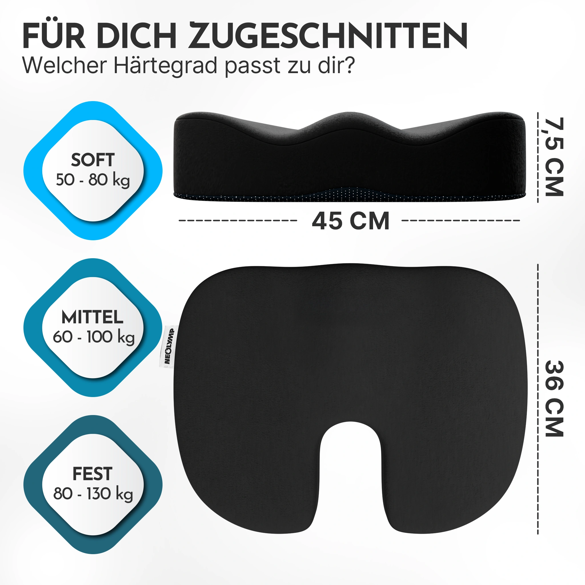 Ergonomisches Sitzkissen – mit Memory Foam – Härtestufe: Hart | B-Ware - - Outlet von NEOLYMP | Fitnessequipment und Sportartikel