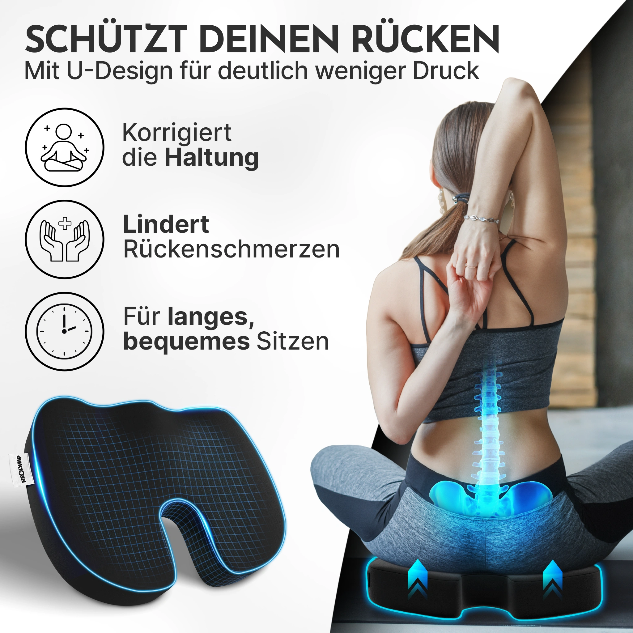 Ergonomisches Sitzkissen – mit Memory Foam – Härtestufe: Hart | B-Ware - - Outlet von NEOLYMP | Fitnessequipment und Sportartikel