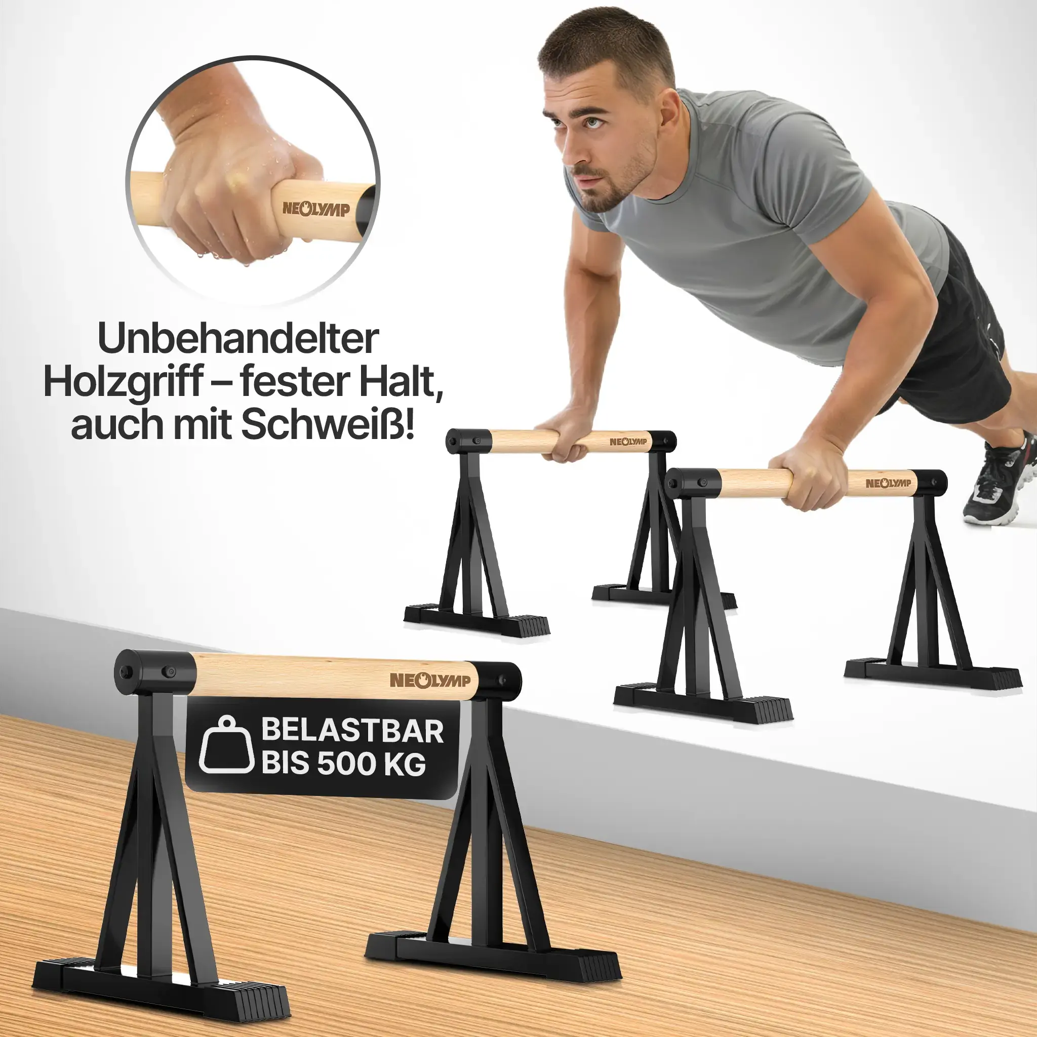 Parallettes rutschfest für Fitness & Calisthenics – hoch (B‑Ware) - - Outlet von NEOLYMP | Fitnessequipment und Sportartikel