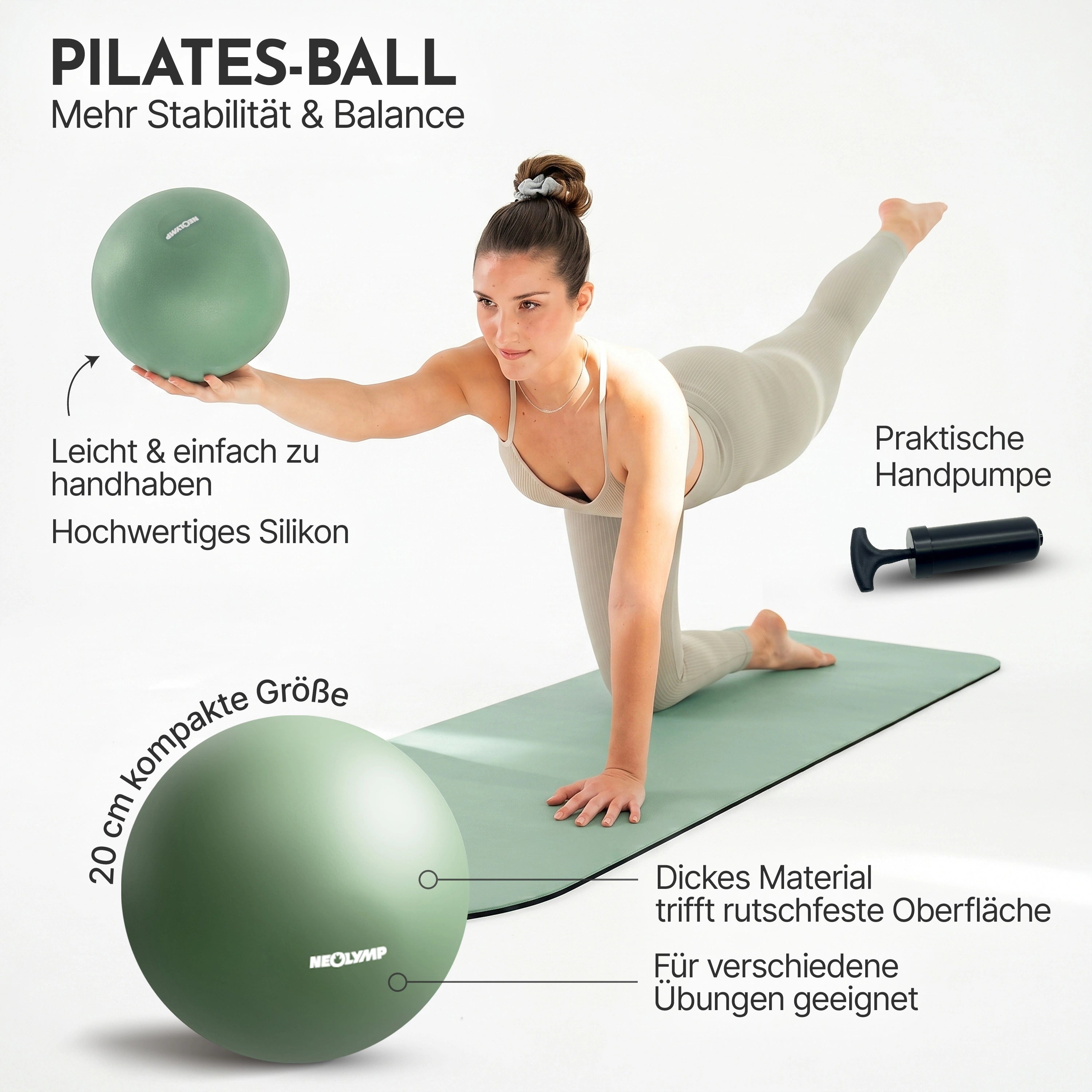 Pilates Komplett-Set Premium - mit Geschenkbox - Matcha PLUS Set: mit Pilatesmatte - Sportgerät von NEOLYMP | Fitnessequipment und Sportartikel