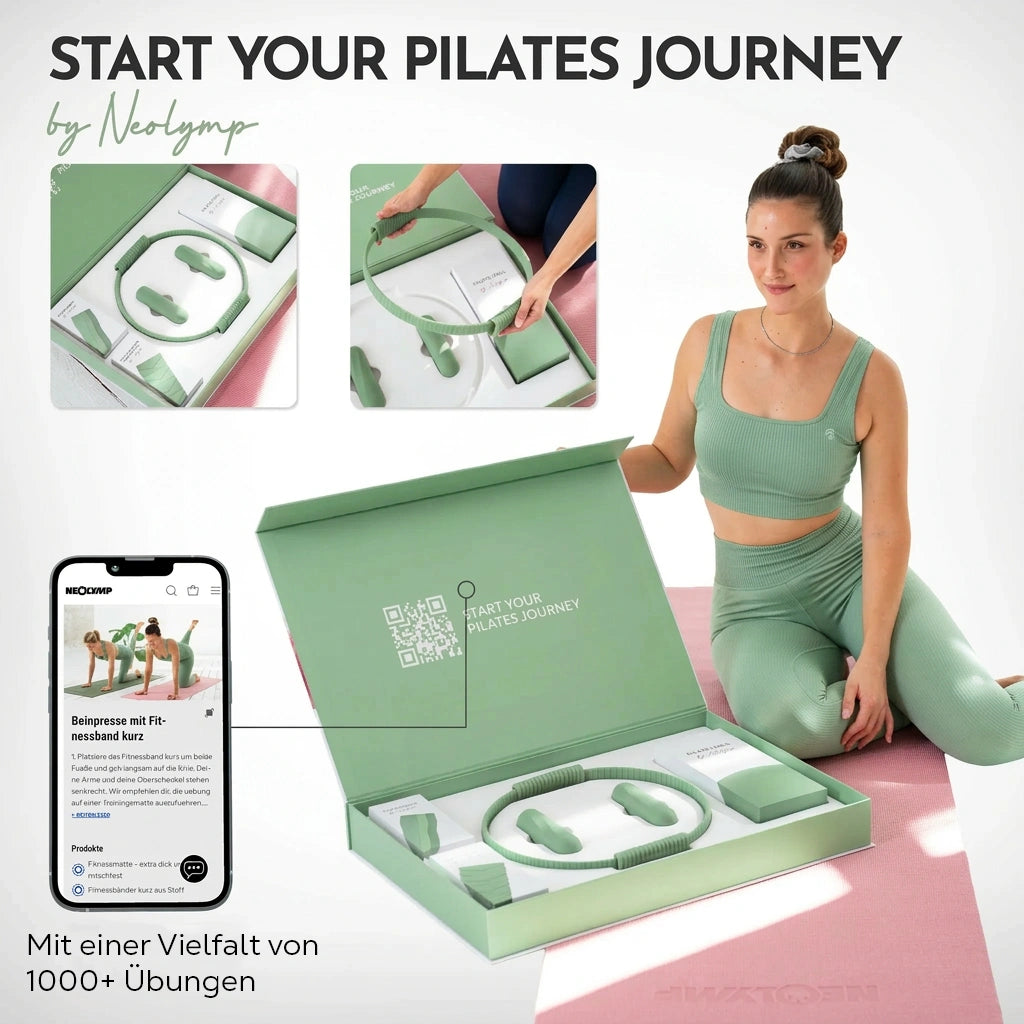 Pilates Komplett-Set Premium - mit Geschenkbox - Matcha PLUS Set: mit Pilatesmatte - Sportgerät von NEOLYMP | Fitnessequipment und Sportartikel