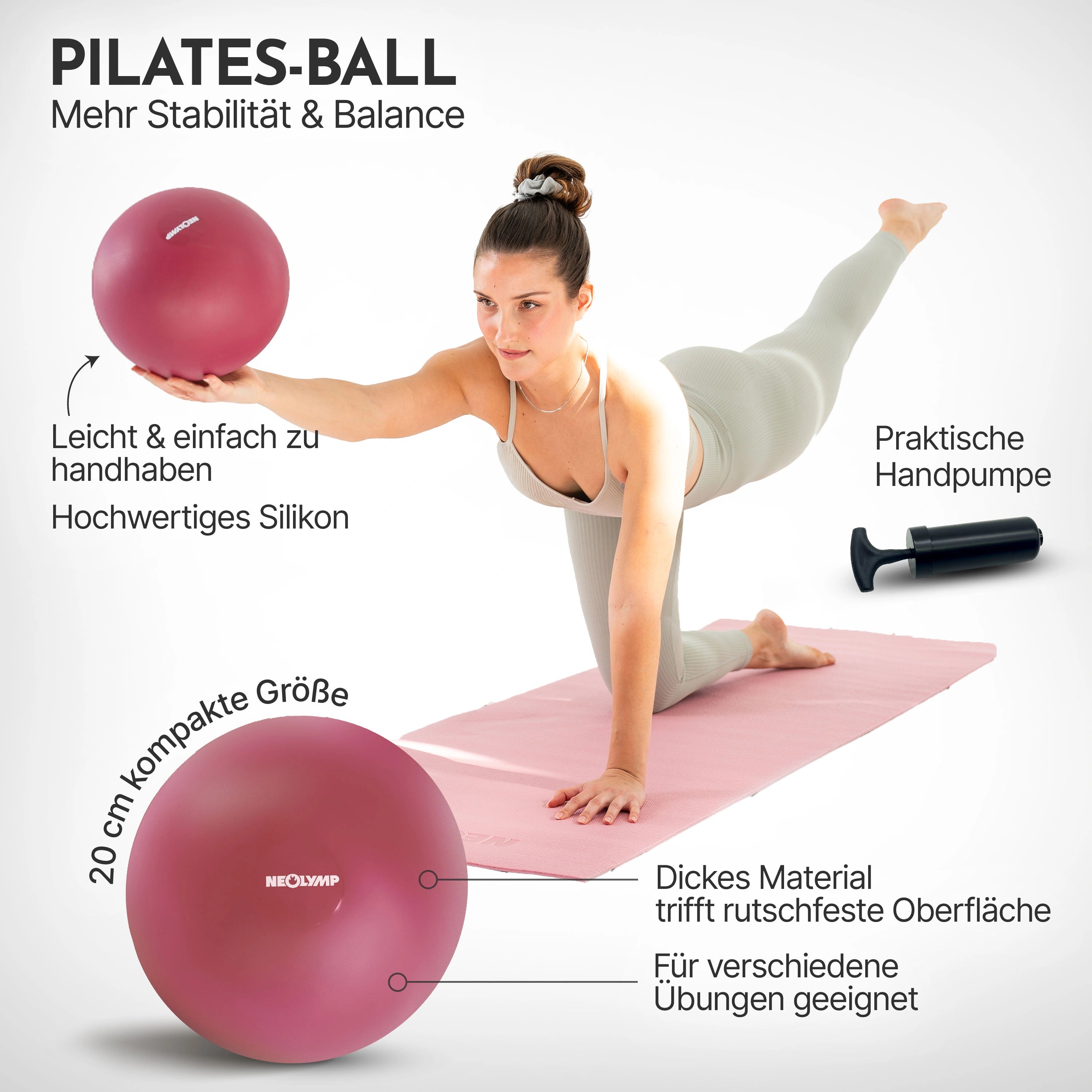 Pilates Komplett-Set Premium - mit Geschenkbox - Berry PLUS Set: mit Pilatesmatte - Sportgerät von NEOLYMP | Fitnessequipment und Sportartikel