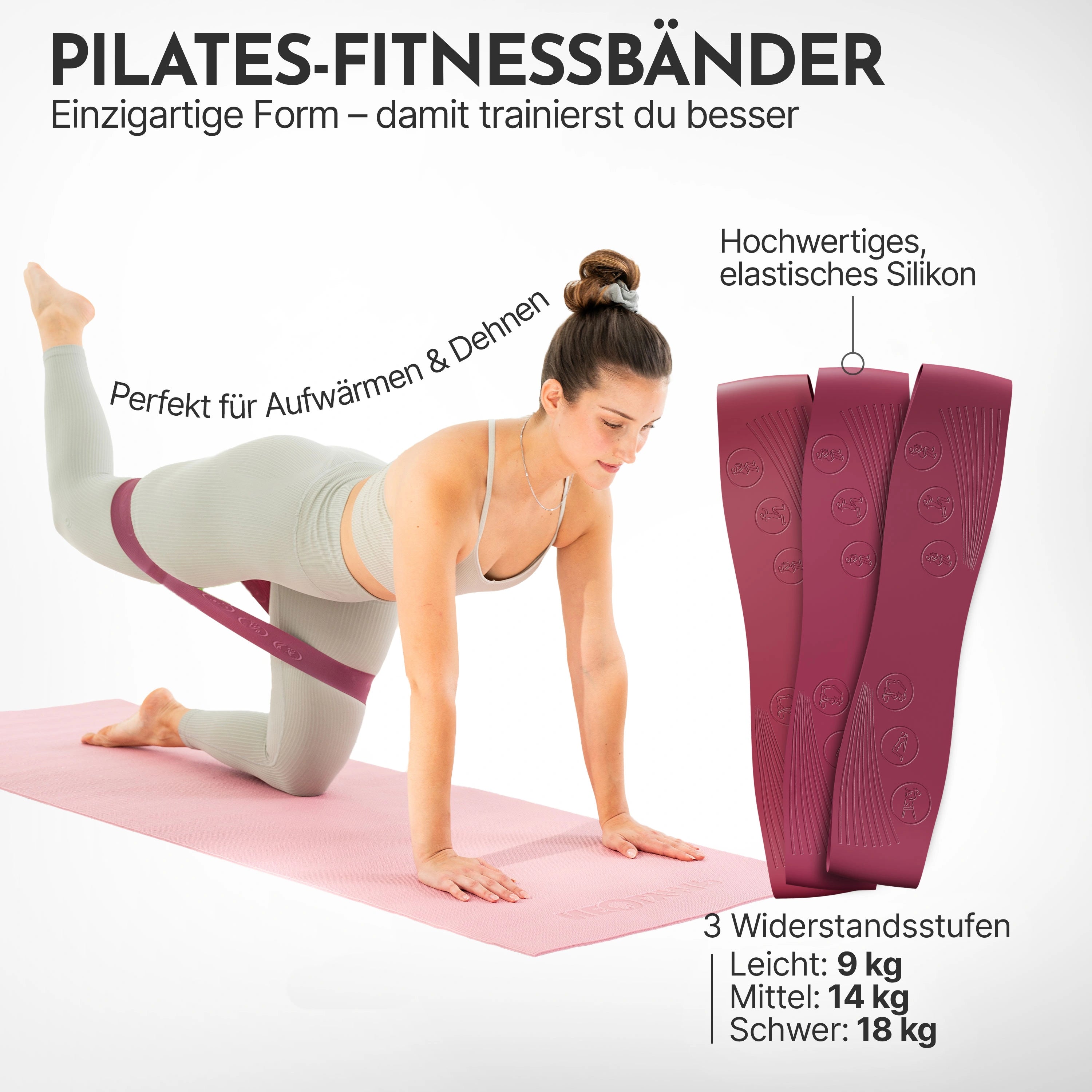 Pilatesbänder 3er Set - aus Silikon - Berry - Fitnessbänder von NEOLYMP | Fitnessequipment und Sportartikel