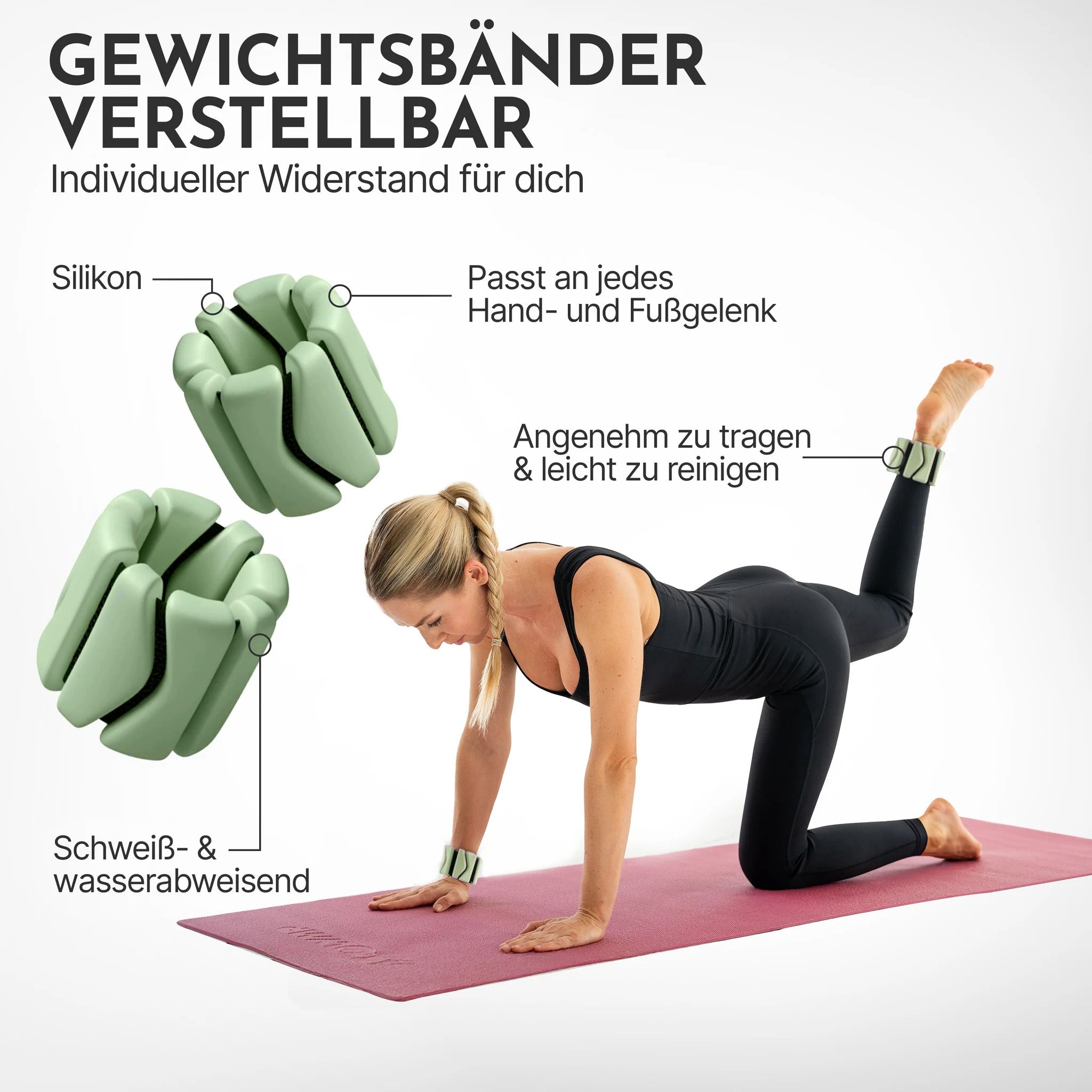 Pilates Gewichtsbänder 2er Set - Gewichtsmanschetten aus Silikon - Matcha - Sportgerät von NEOLYMP | Fitnessequipment und Sportartikel