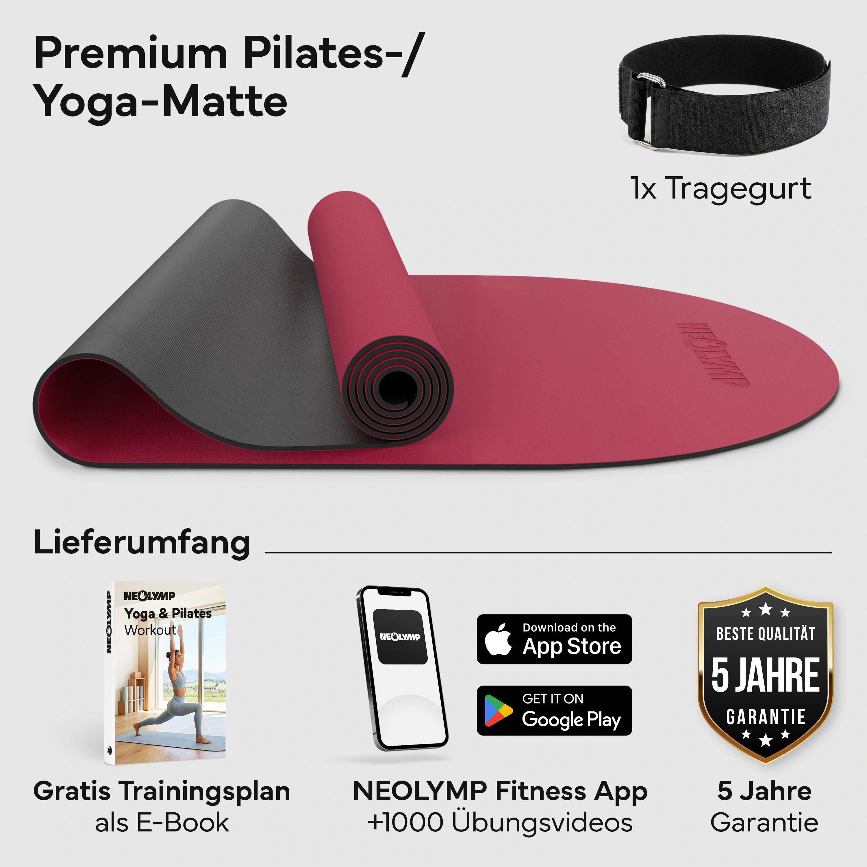 Pilates & Yoga Matte Premium - Berry - Yogamatten von NEOLYMP | Fitnessequipment und Sportartikel