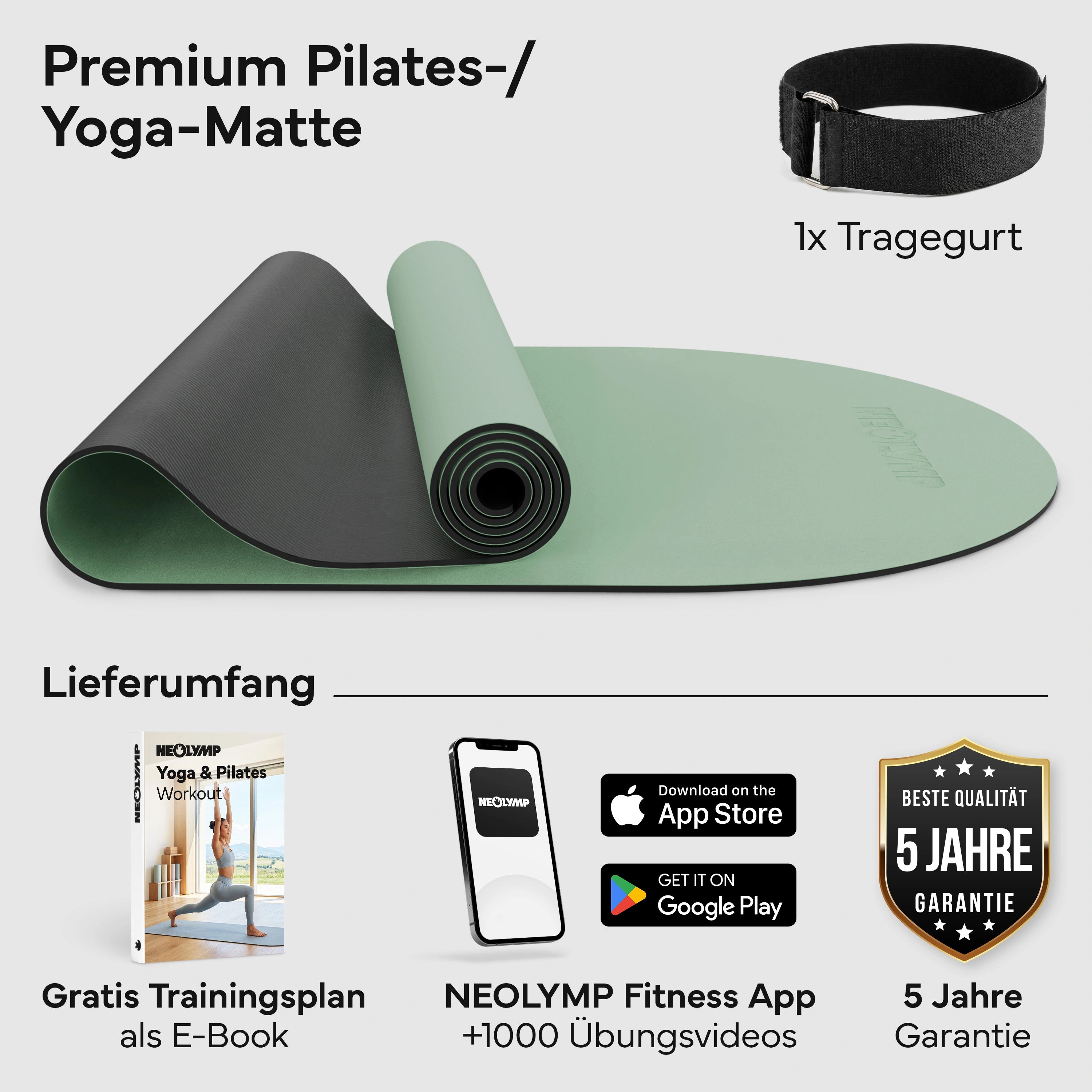 Pilates & Yoga Matte Premium - Matcha - Yogamatten von NEOLYMP | Fitnessequipment und Sportartikel