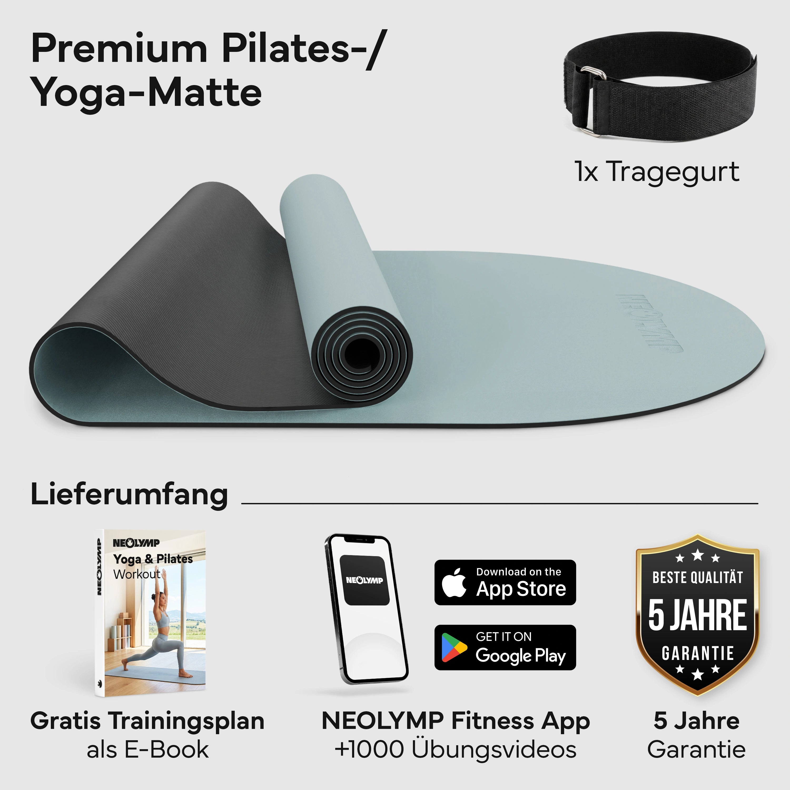 Pilates & Yoga Matte Premium - Sky Blue - Yogamatten von NEOLYMP | Fitnessequipment und Sportartikel