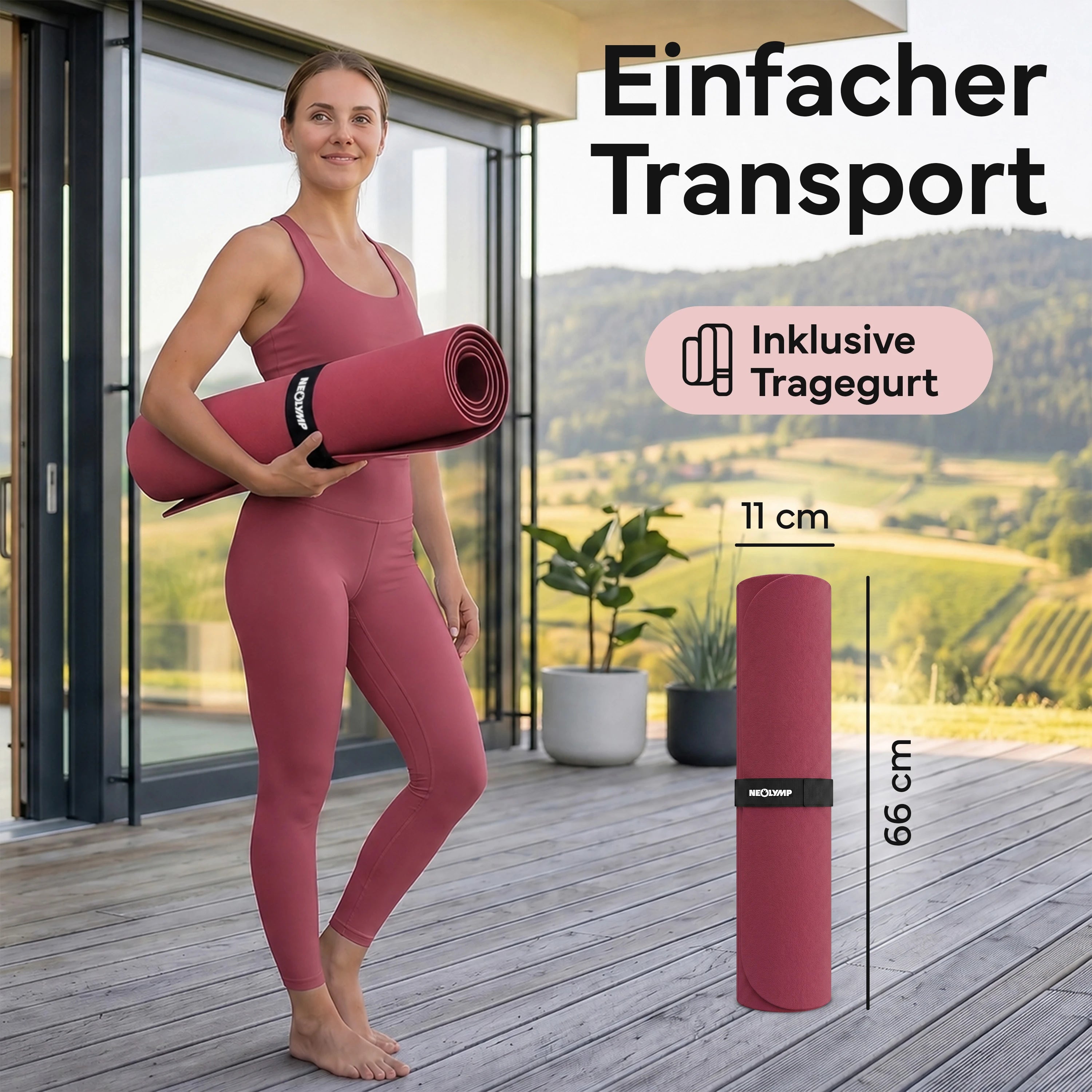 Pilates & Yoga Matte Premium - Berry - Yogamatten von NEOLYMP | Fitnessequipment und Sportartikel