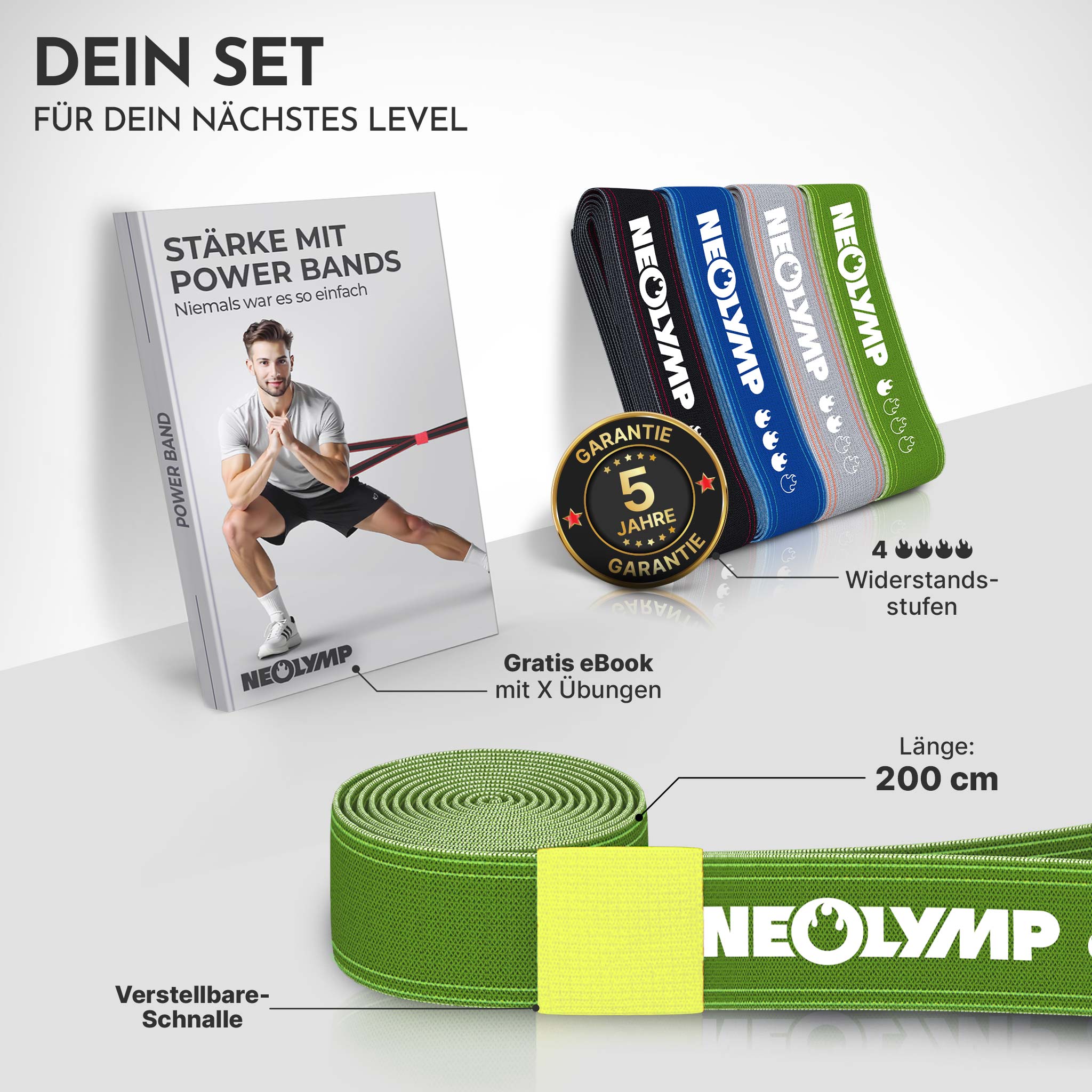 Powerband aus Stoff - mit Verstellschnalle - Powerband in grün (sehr leicht) - Fitnessbänder von NEOLYMP | Fitnessequipment und Sportartikel