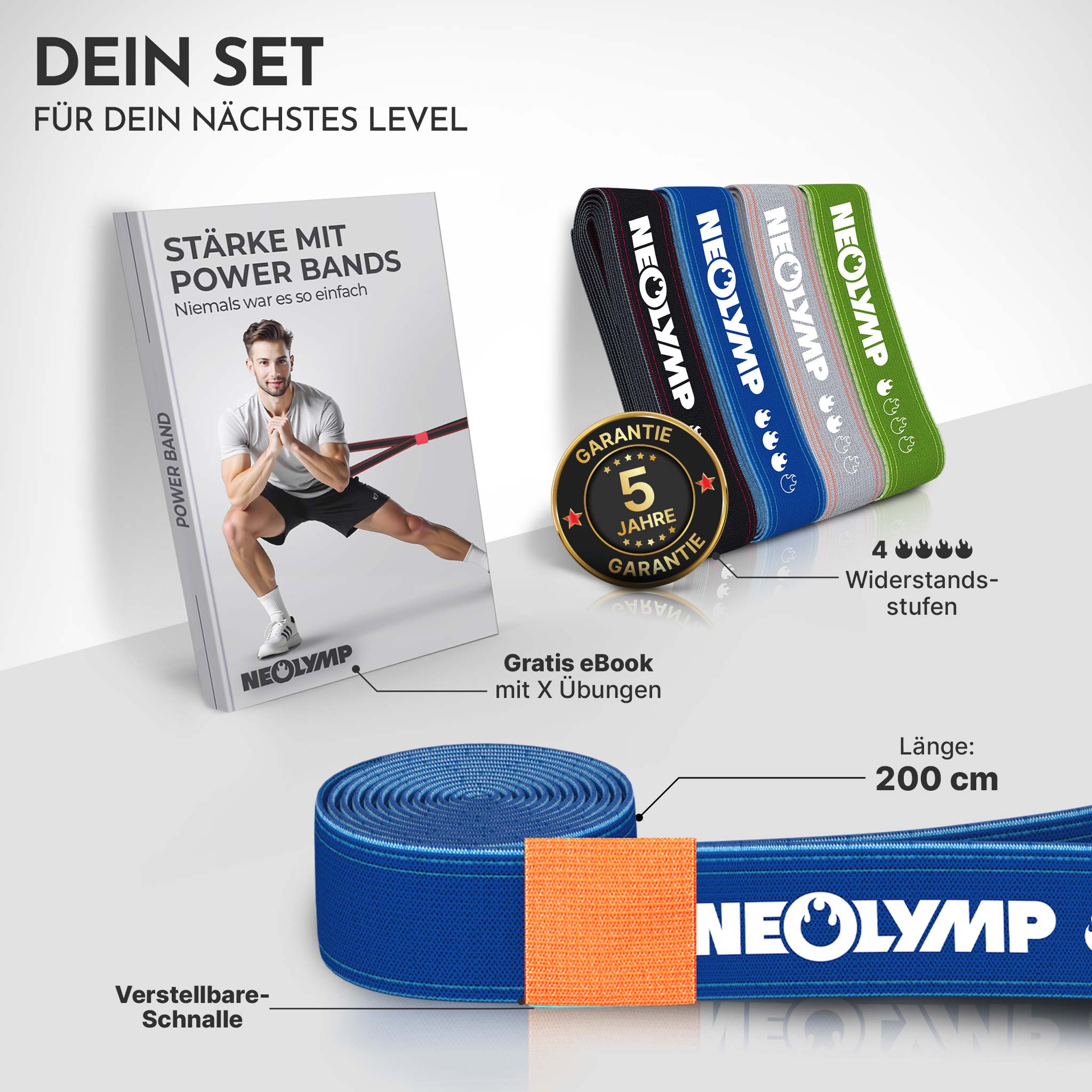 Powerband aus Stoff - mit Verstellschnalle - Powerband in blau (normal) - Fitnessbänder von NEOLYMP | Fitnessequipment und Sportartikel