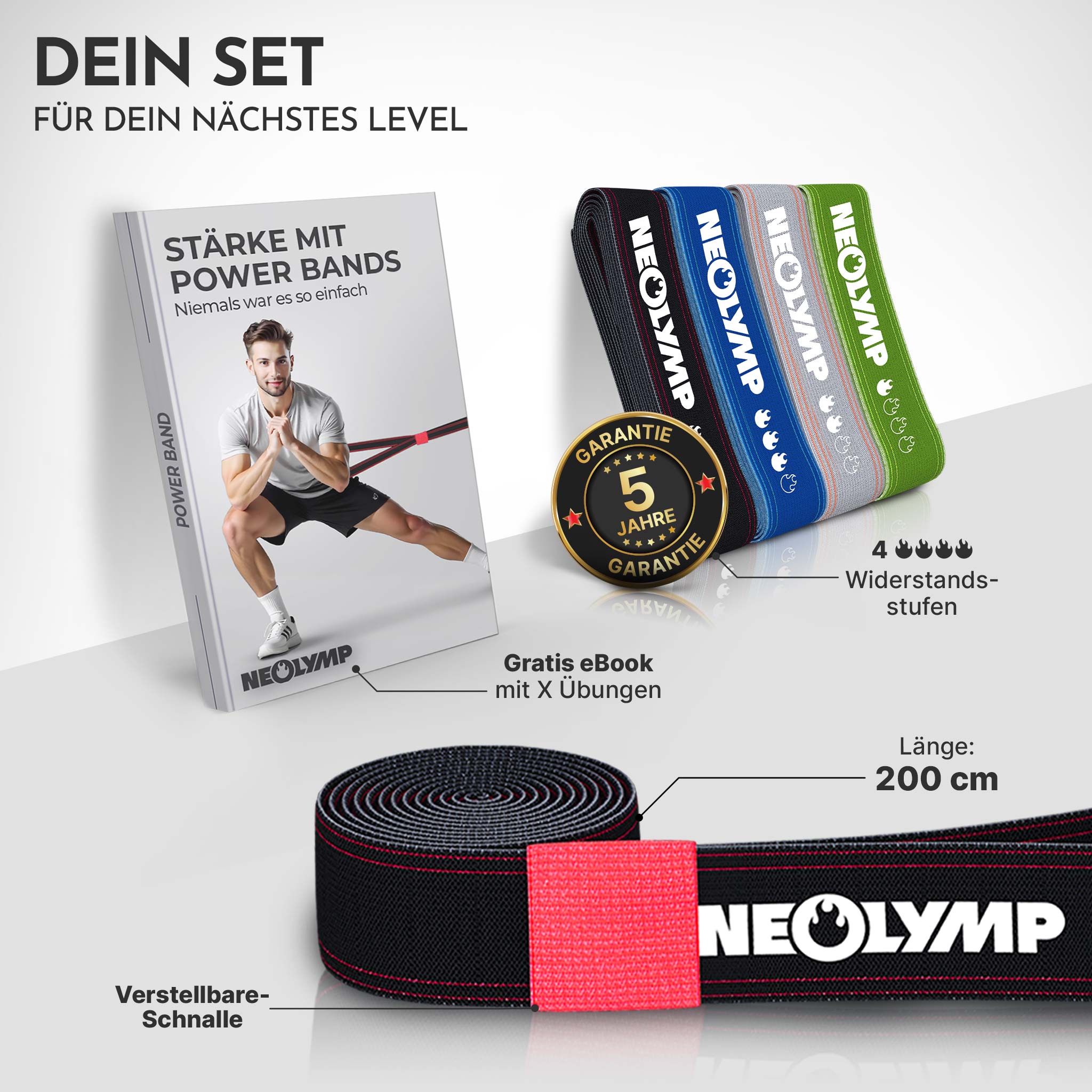 Powerband aus Stoff - mit Verstellschnalle - Powerband in schwarz (stark) - Fitnessbänder von NEOLYMP | Fitnessequipment und Sportartikel