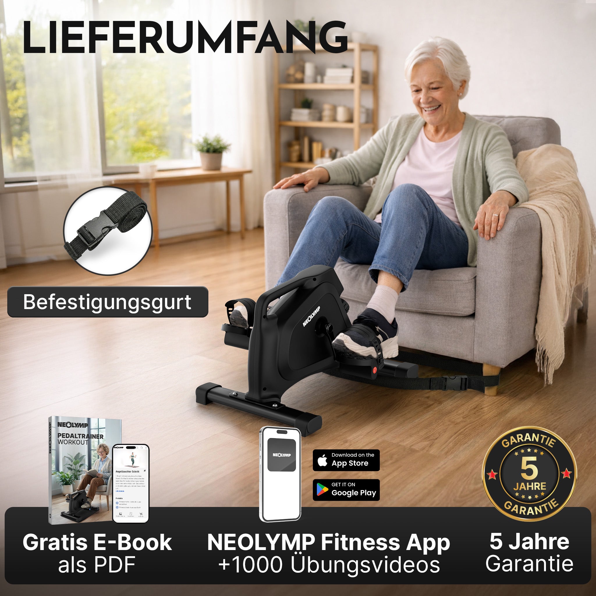 Pedaltrainer - ergonomischer Heimtrainer mit Zubehör | B-Ware - - Outlet von NEOLYMP | Fitnessequipment und Sportartikel