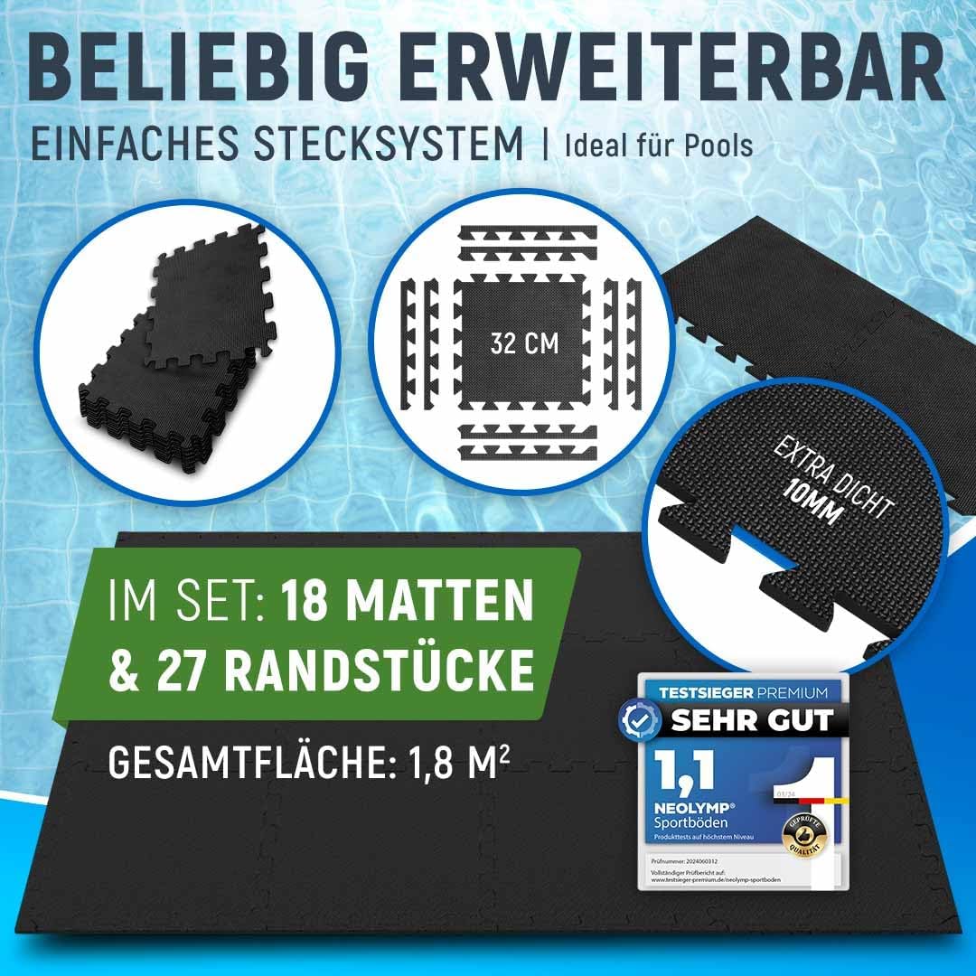 Bodenschutzmatte Pool Outdoor, zuschneidbar, für Whirlpool und Planschbecken (Schwarz) - Schwarz - Poolmatten von NEOLYMP | Fitnessequipment und Sportartikel