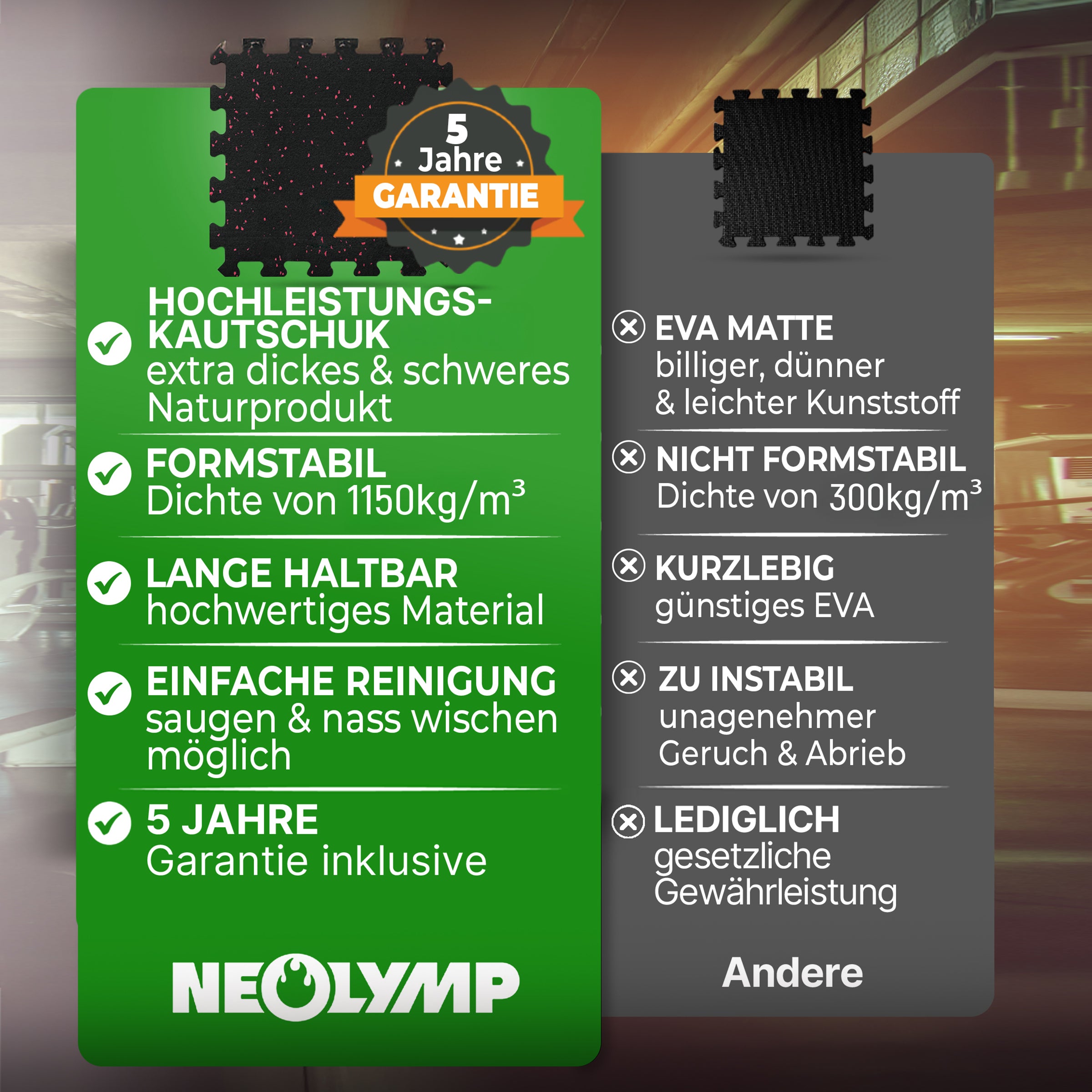 Premium Bodenschutzmatte aus extra dichtem Kautschuk (schwarz) - - Bodenschutz von NEOLYMP | Fitnessequipment und Sportartikel