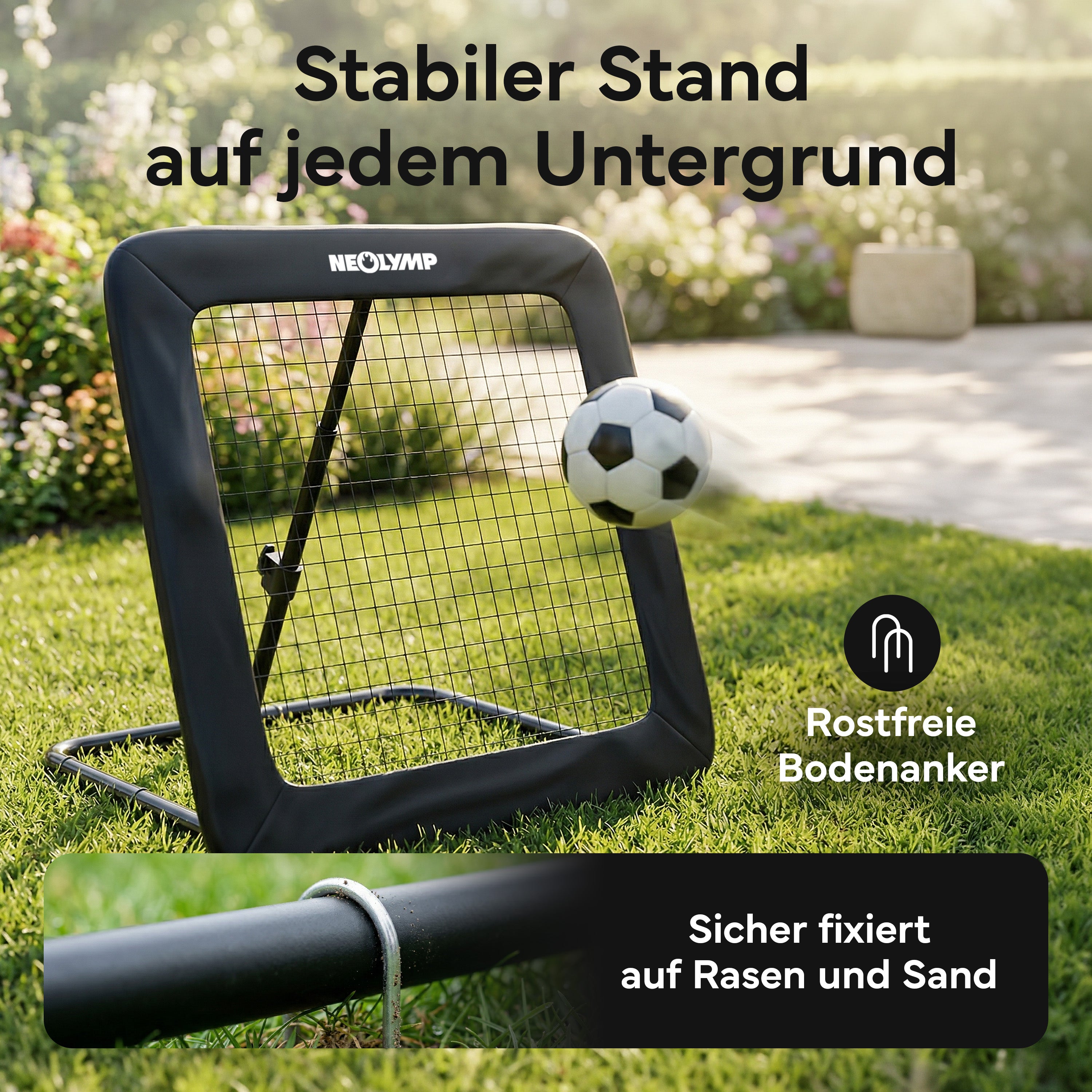 Fußball Rebounder Fußball in schwarz - Indoor & Outdoor Rückprallwand - 100 cm - Fußball-Equipment von NEOLYMP | Fitnessequipment und Sportartikel