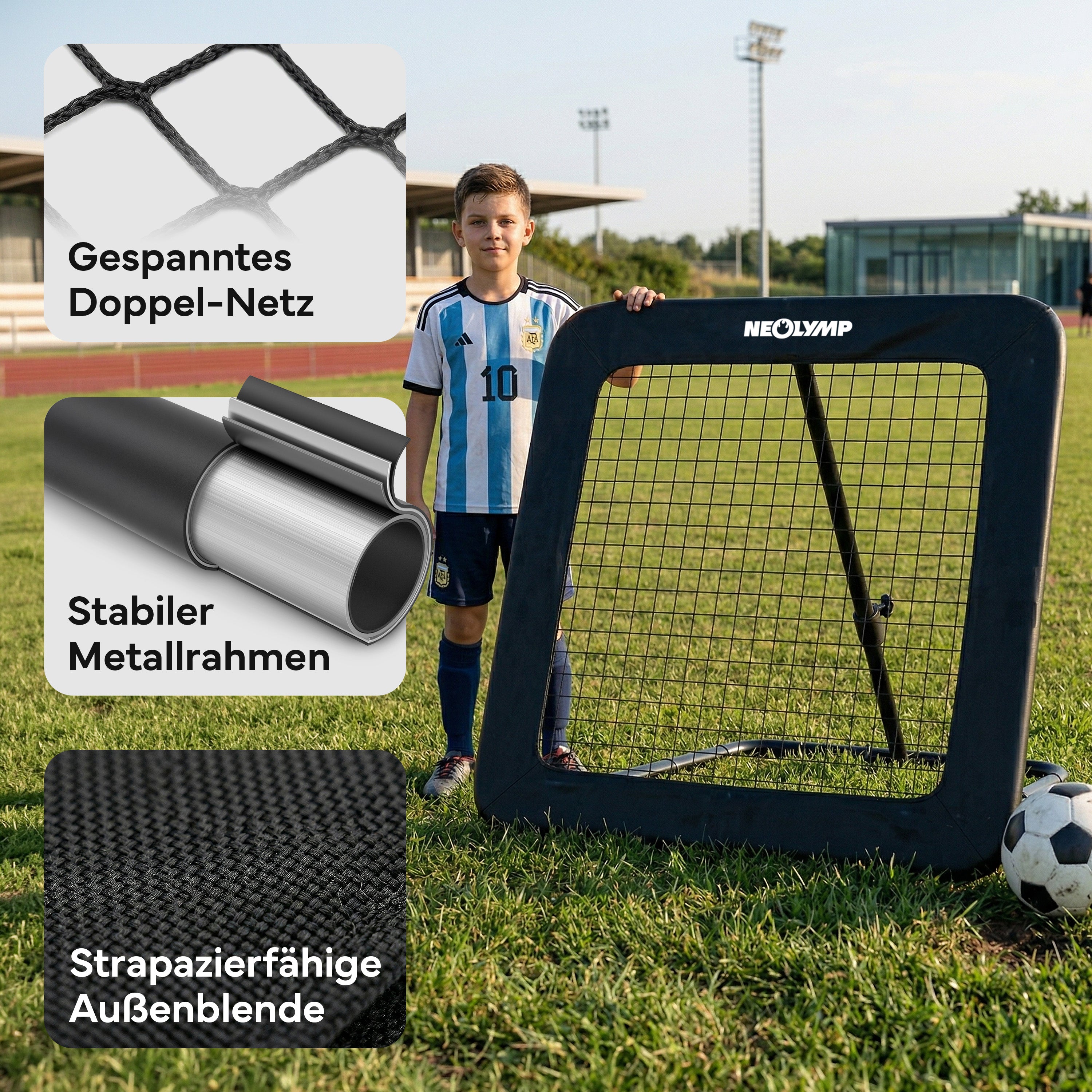 Fußball Rebounder Fußball in schwarz - Indoor & Outdoor Rückprallwand - 100 cm - Fußball-Equipment von NEOLYMP | Fitnessequipment und Sportartikel