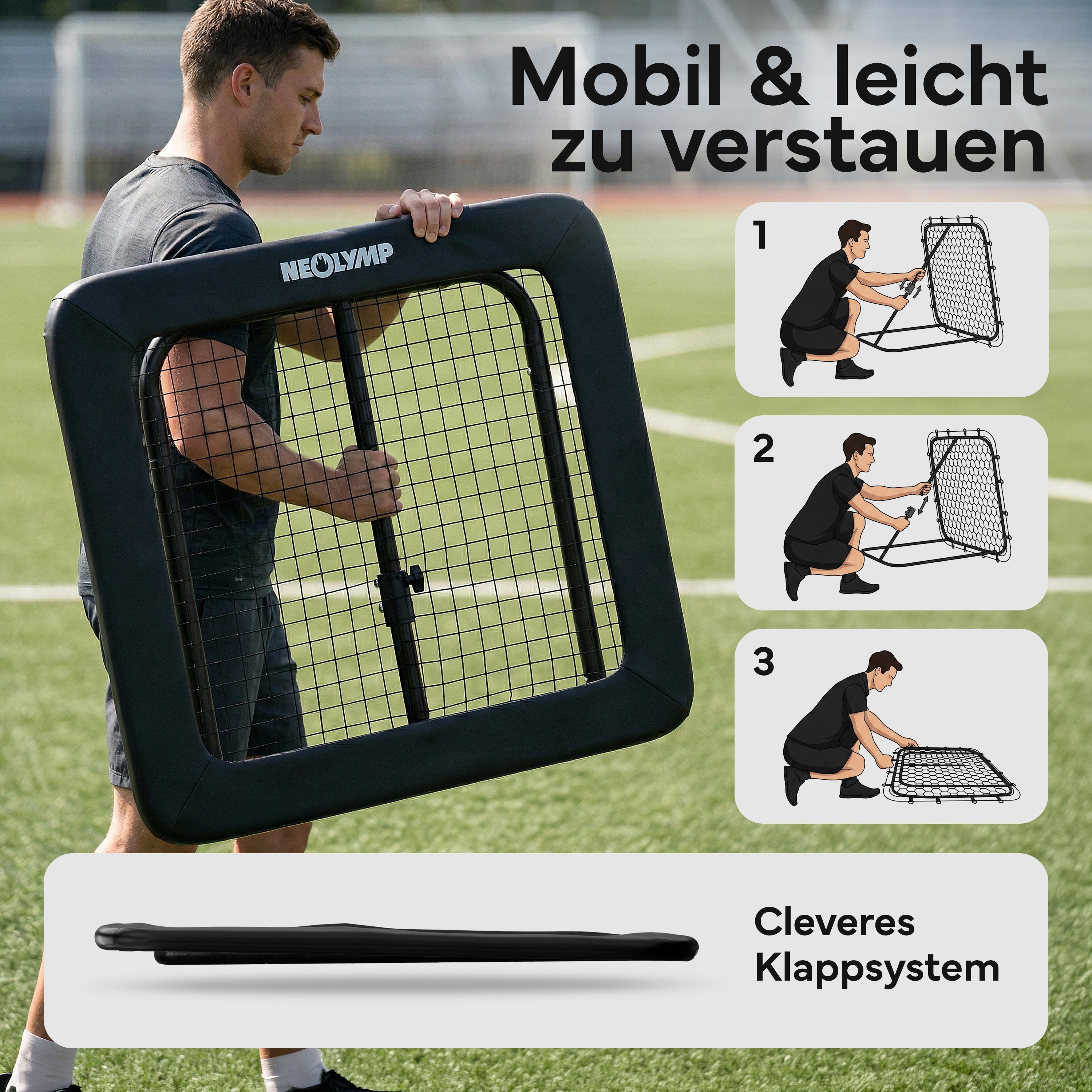 Fußball Rebounder Fußball in schwarz - Indoor & Outdoor Rückprallwand - 100 cm - Fußball-Equipment von NEOLYMP | Fitnessequipment und Sportartikel