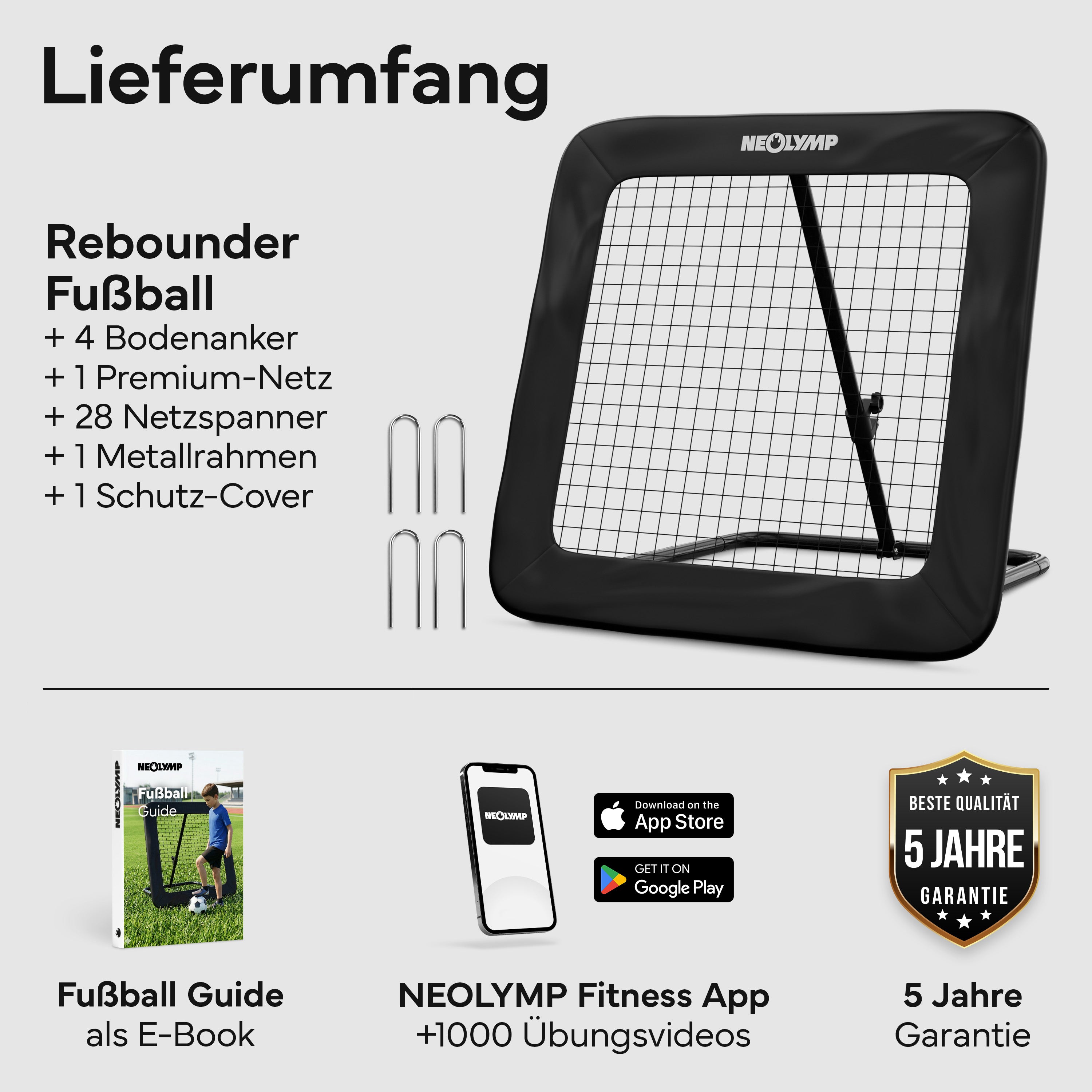 Fußball Rebounder Fußball in schwarz - Indoor & Outdoor Rückprallwand - 100 cm - Fußball-Equipment von NEOLYMP | Fitnessequipment und Sportartikel