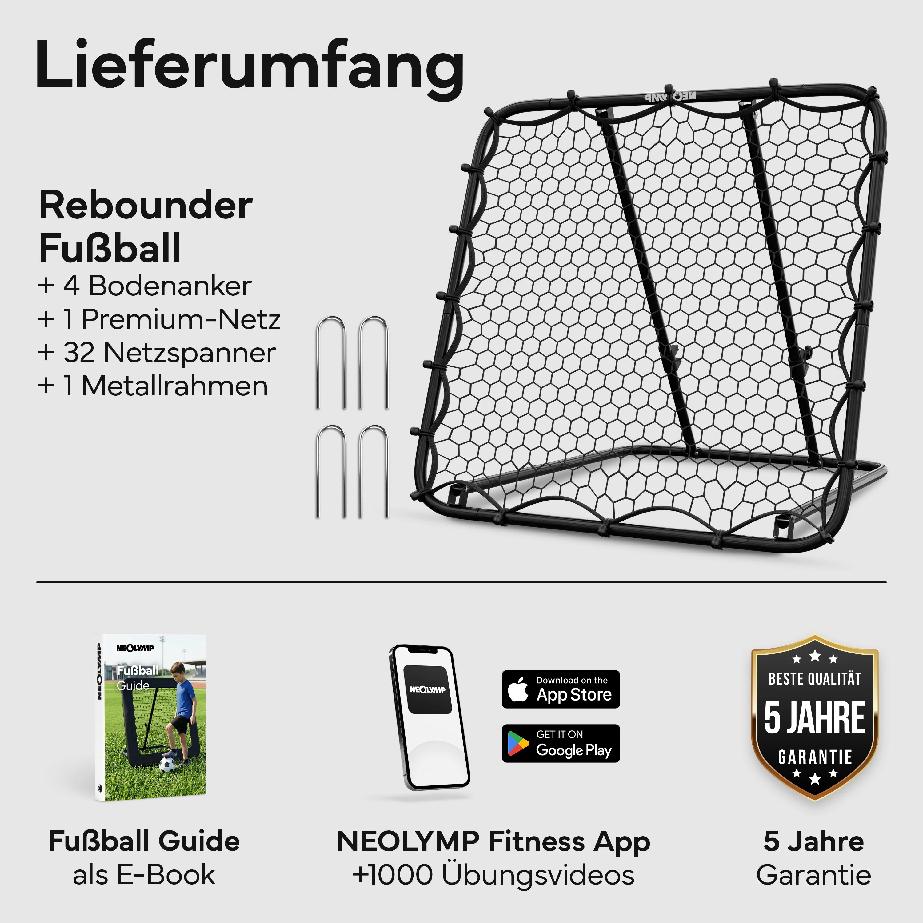 Fußball Rebounder Fußball in schwarz - Indoor & Outdoor Rückprallwand - 125 cm - Fußball-Equipment von NEOLYMP | Fitnessequipment und Sportartikel