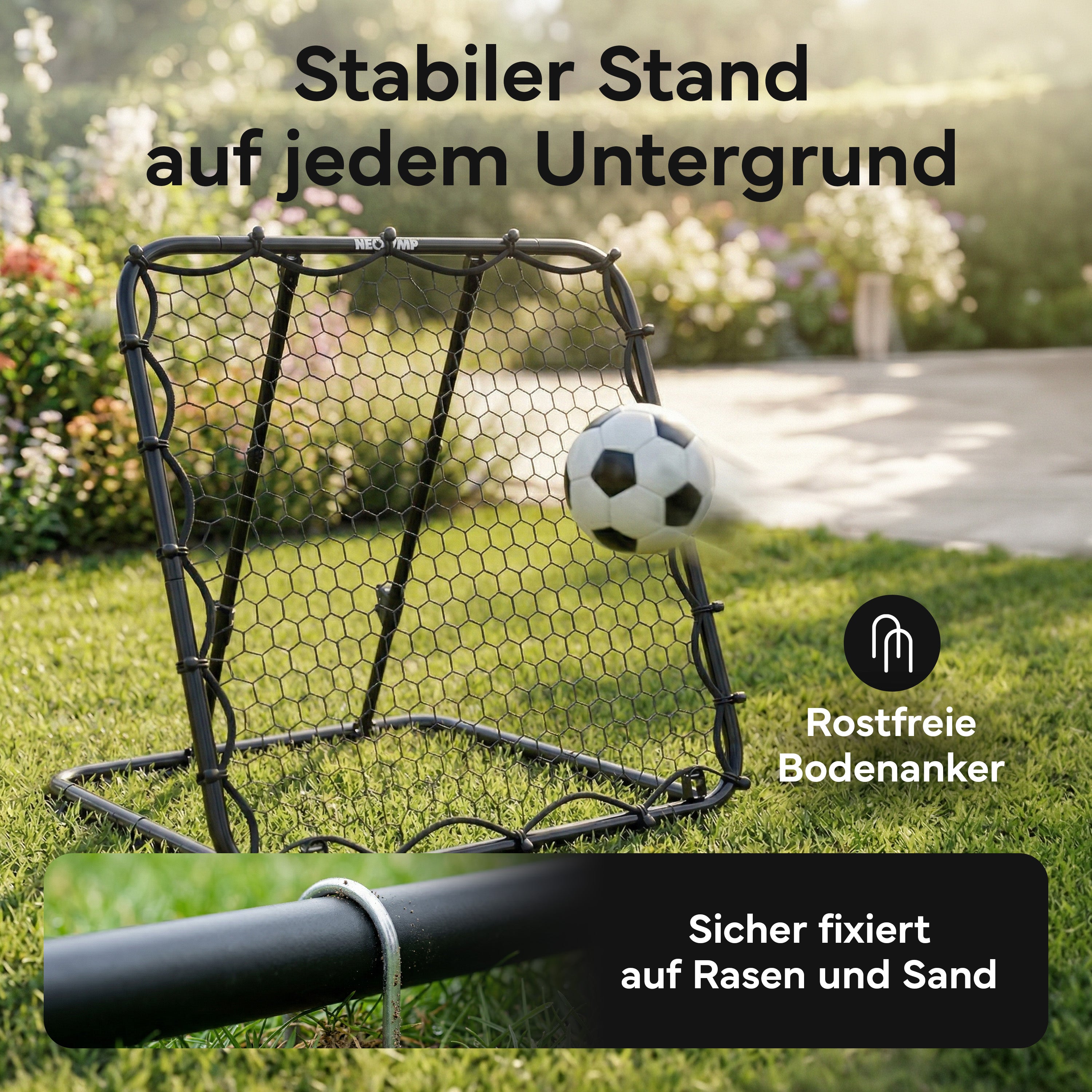 Fußball Rebounder Fußball in schwarz - Indoor & Outdoor Rückprallwand - 125 cm - Fußball-Equipment von NEOLYMP | Fitnessequipment und Sportartikel