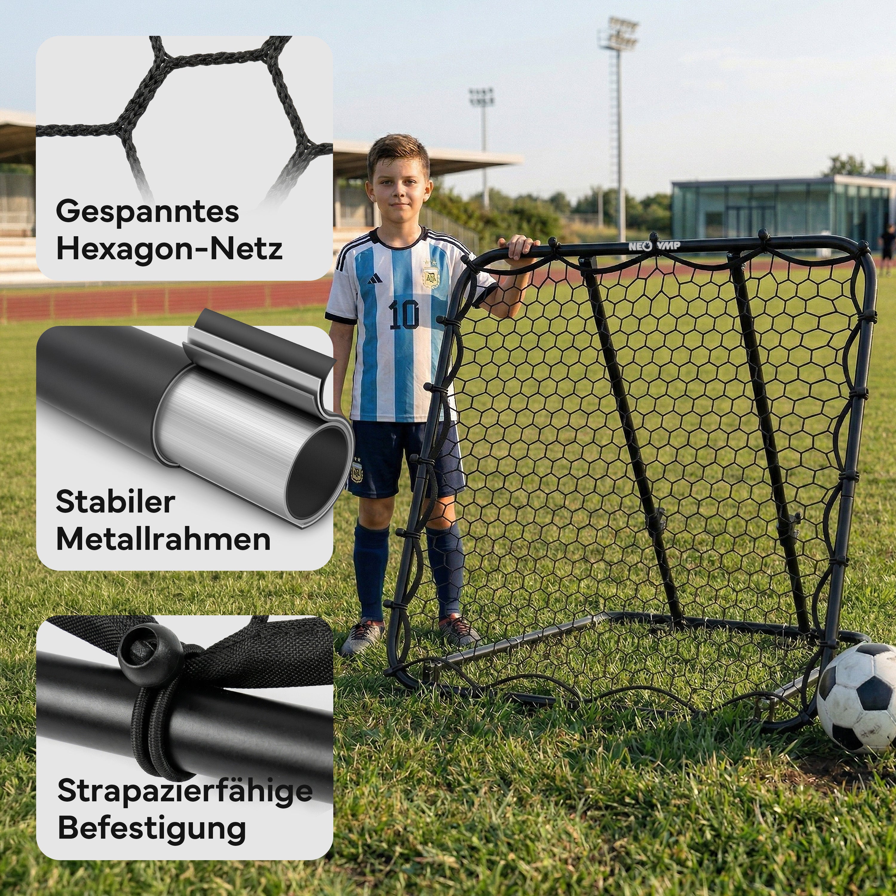Fußball Rebounder Fußball in schwarz - Indoor & Outdoor Rückprallwand - 125 cm - Fußball-Equipment von NEOLYMP | Fitnessequipment und Sportartikel