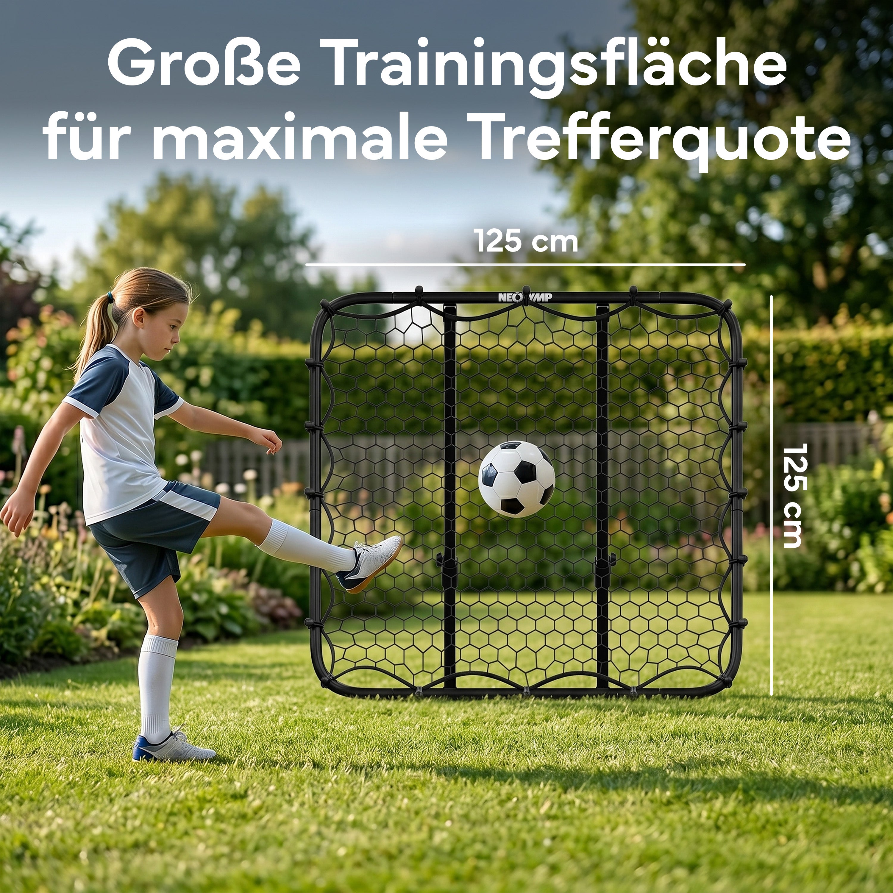 Fußball Rebounder Fußball in schwarz - Indoor & Outdoor Rückprallwand - 125 cm - Fußball-Equipment von NEOLYMP | Fitnessequipment und Sportartikel