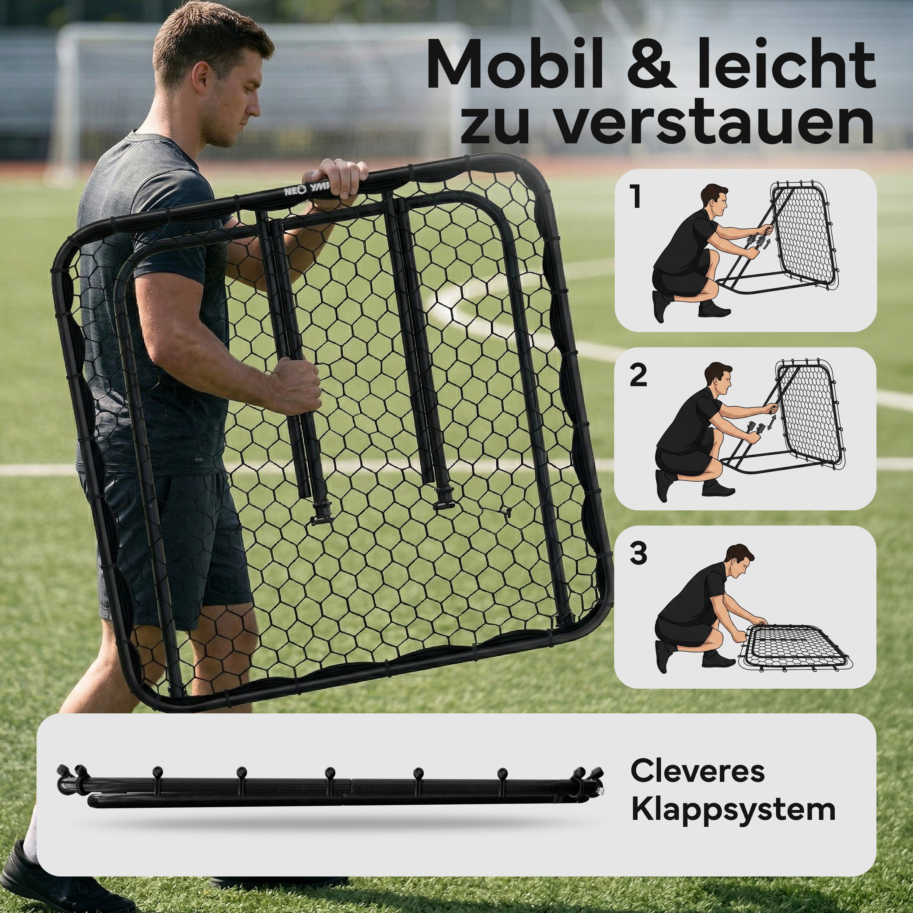 Fußball Rebounder Fußball in schwarz - Indoor & Outdoor Rückprallwand - 125 cm - Fußball-Equipment von NEOLYMP | Fitnessequipment und Sportartikel