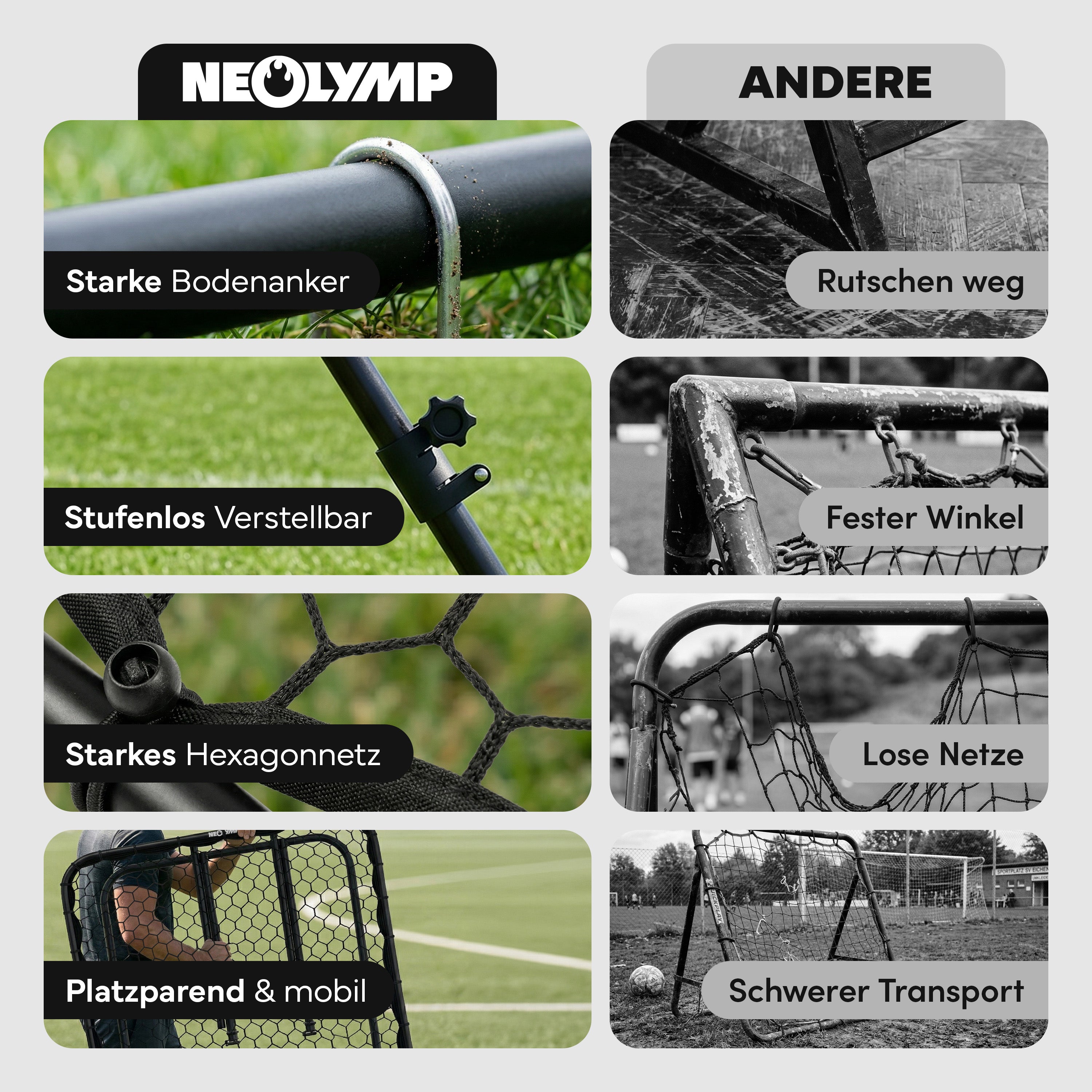 Fußball Rebounder Fußball in schwarz - Indoor & Outdoor Rückprallwand - 125 cm - Fußball-Equipment von NEOLYMP | Fitnessequipment und Sportartikel