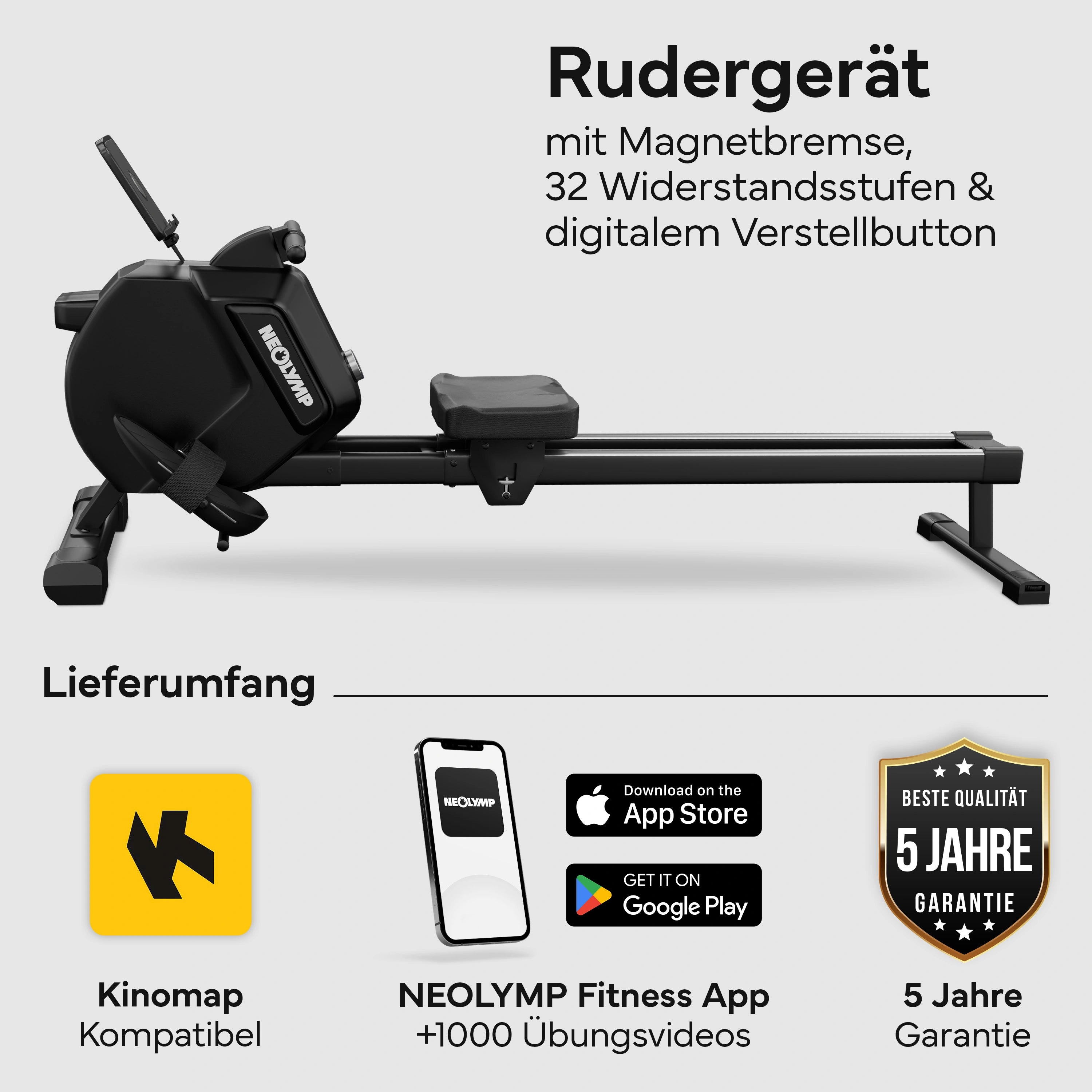 Rudergerät – Rudermaschine mit 32 Widerstandsstufen - - Sportgerät von NEOLYMP | Fitnessequipment und Sportartikel