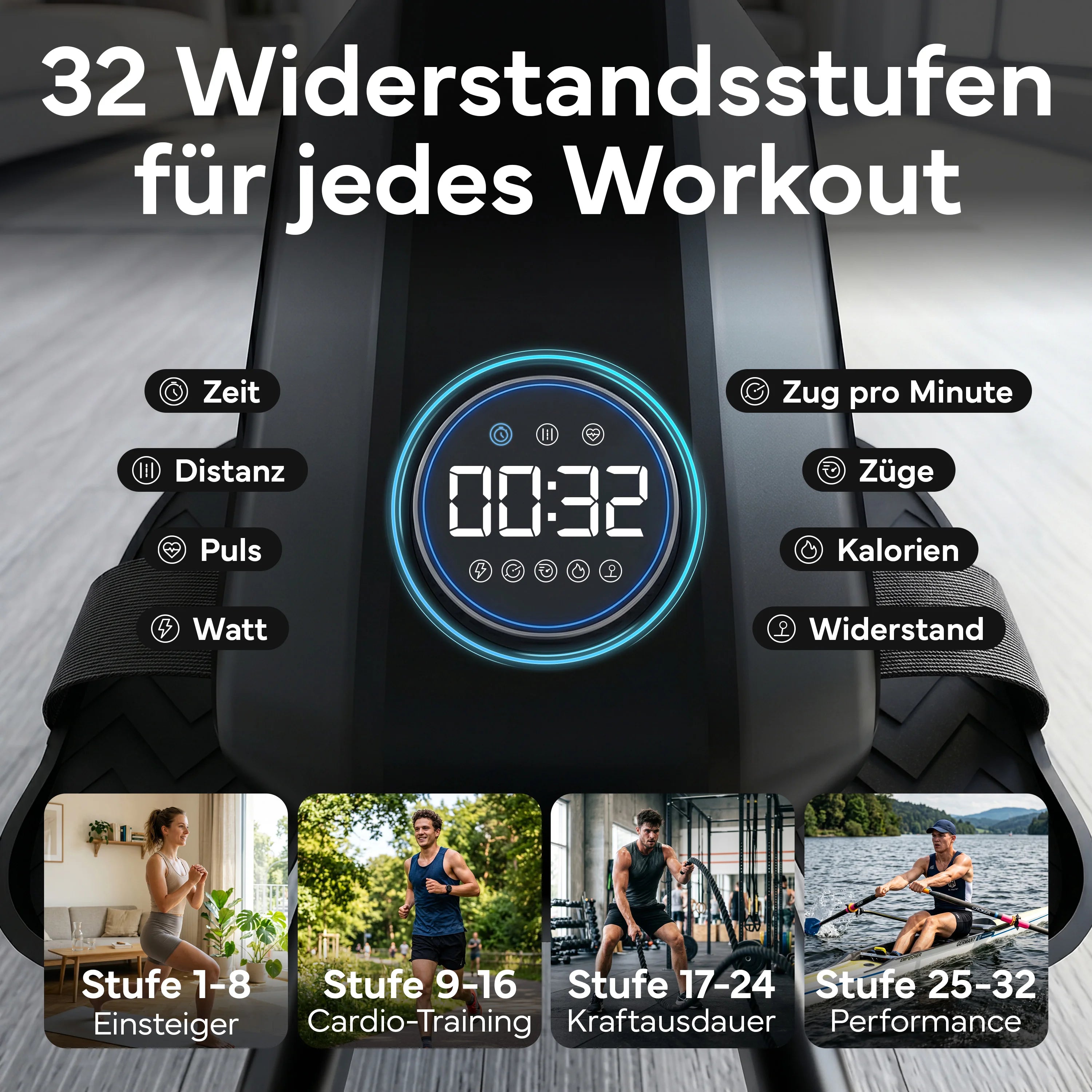 Rudergerät – Rudermaschine mit 32 Widerstandsstufen - - Sportgerät von NEOLYMP | Fitnessequipment und Sportartikel